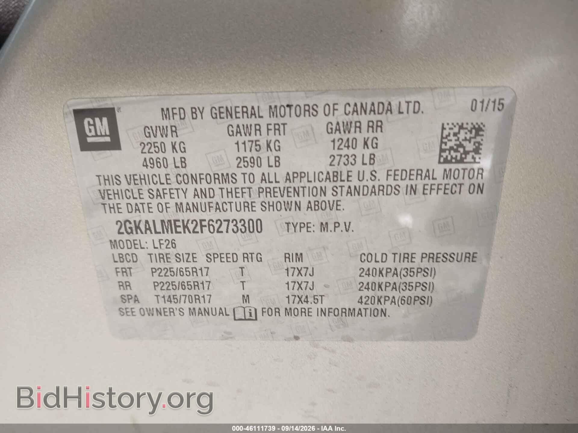2015 GMC TERRAIN - VIN: 2GKALMEK2F6273300 - Photo 9