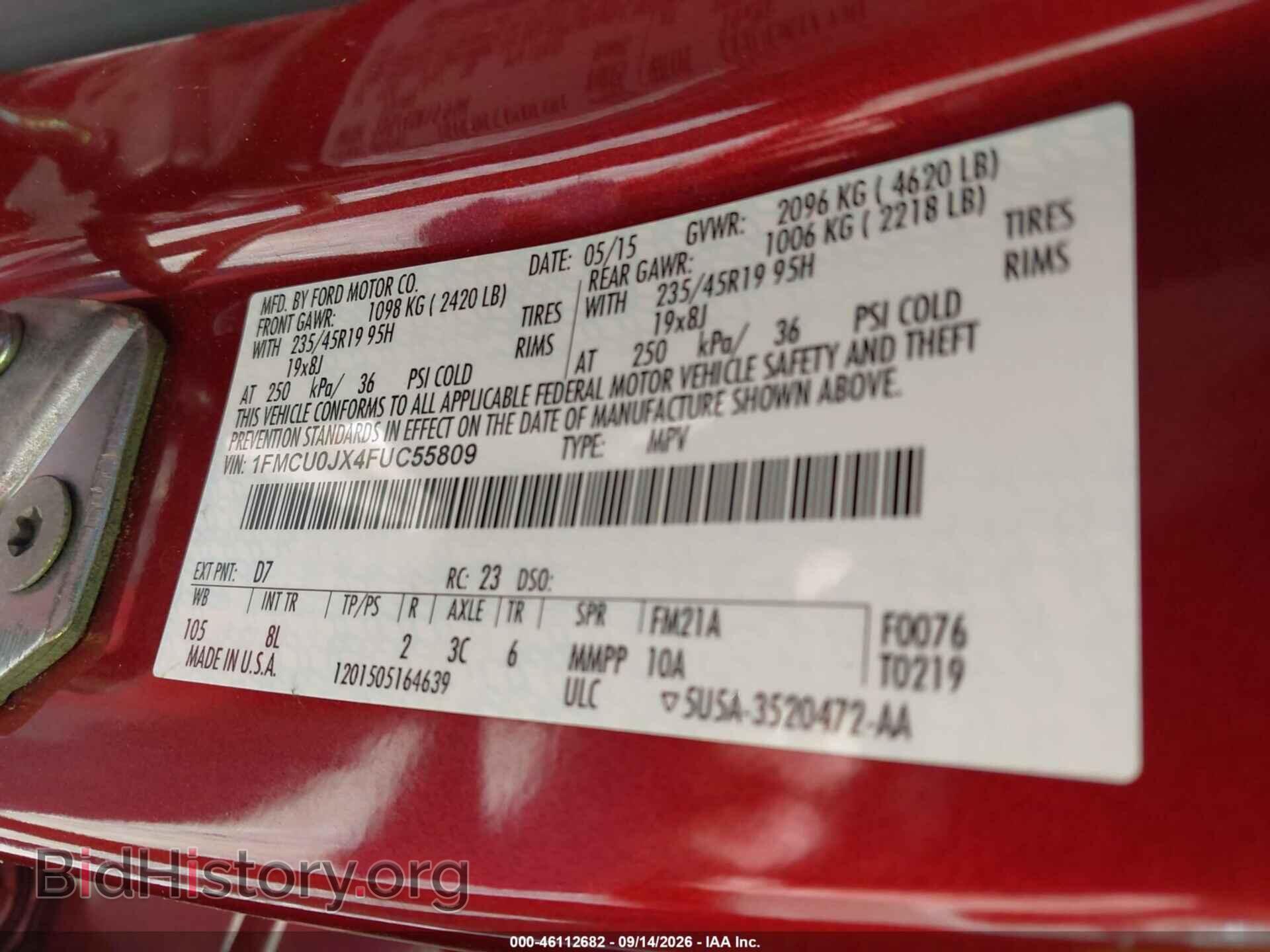 2015 FORD ESCAPE - VIN: 1FMCU0JX4FUC55809 - Photo 9