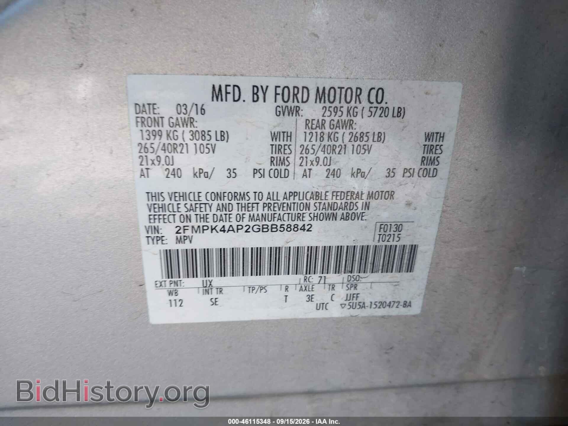 2016 FORD EDGE - VIN: 2FMPK4AP2GBB58842 - Photo 9