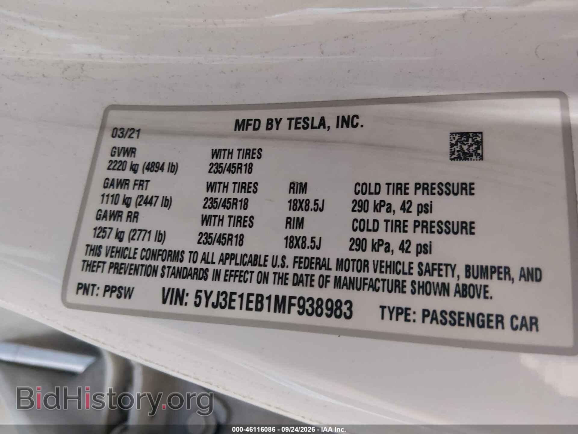 2021 TESLA MODEL 3 - VIN: 5YJ3E1EB1MF938983 - Photo 9
