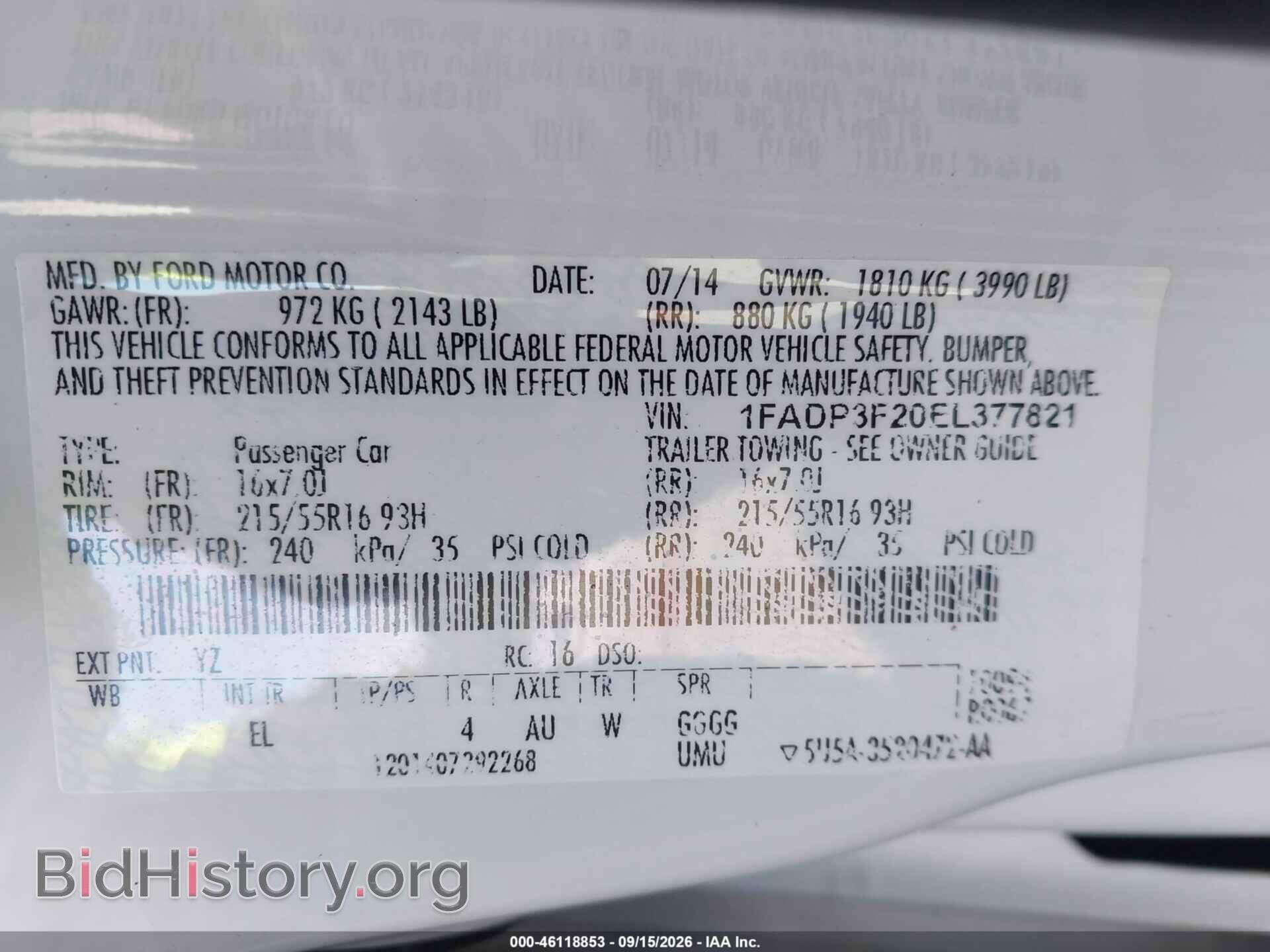 2014 FORD FOCUS - VIN: 1FADP3F20EL377821 - Фото 9
