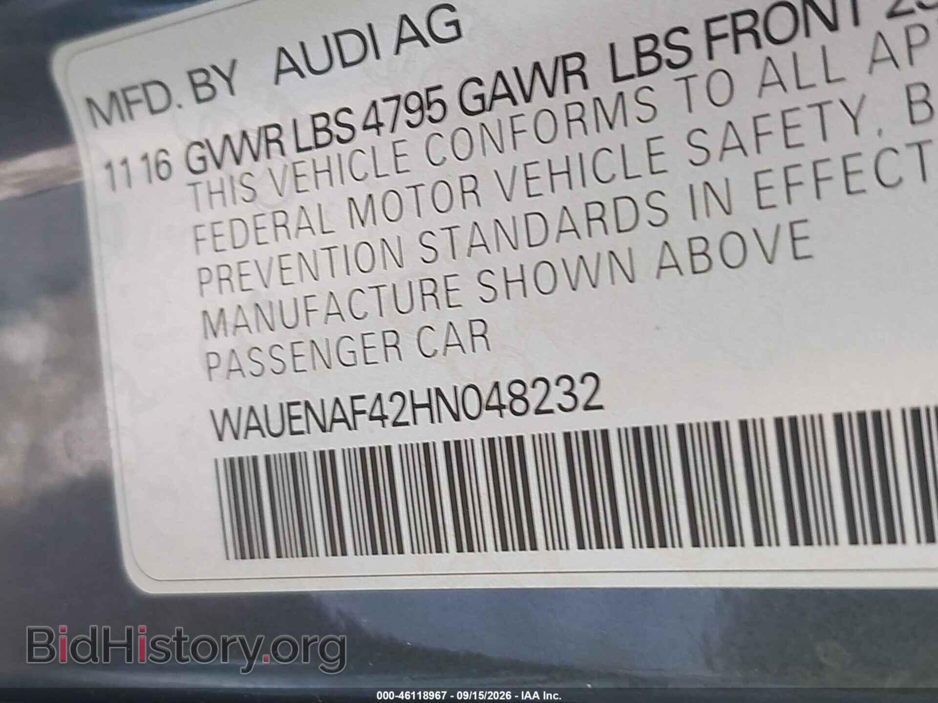 2017 AUDI A4 - VIN: WAUENAF42HN048232 - Фото 9
