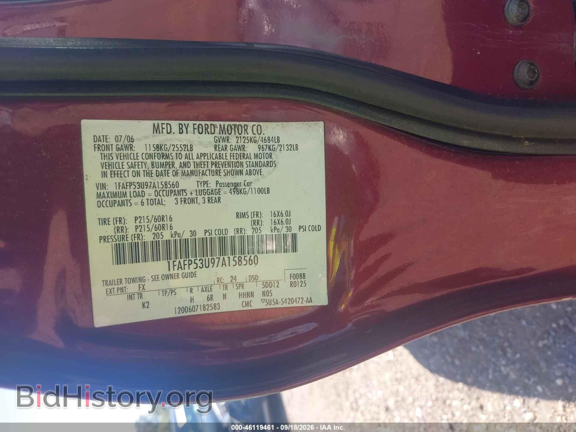 2007 FORD TAURUS - VIN: 1FAFP53U97A158560 - Photo 9
