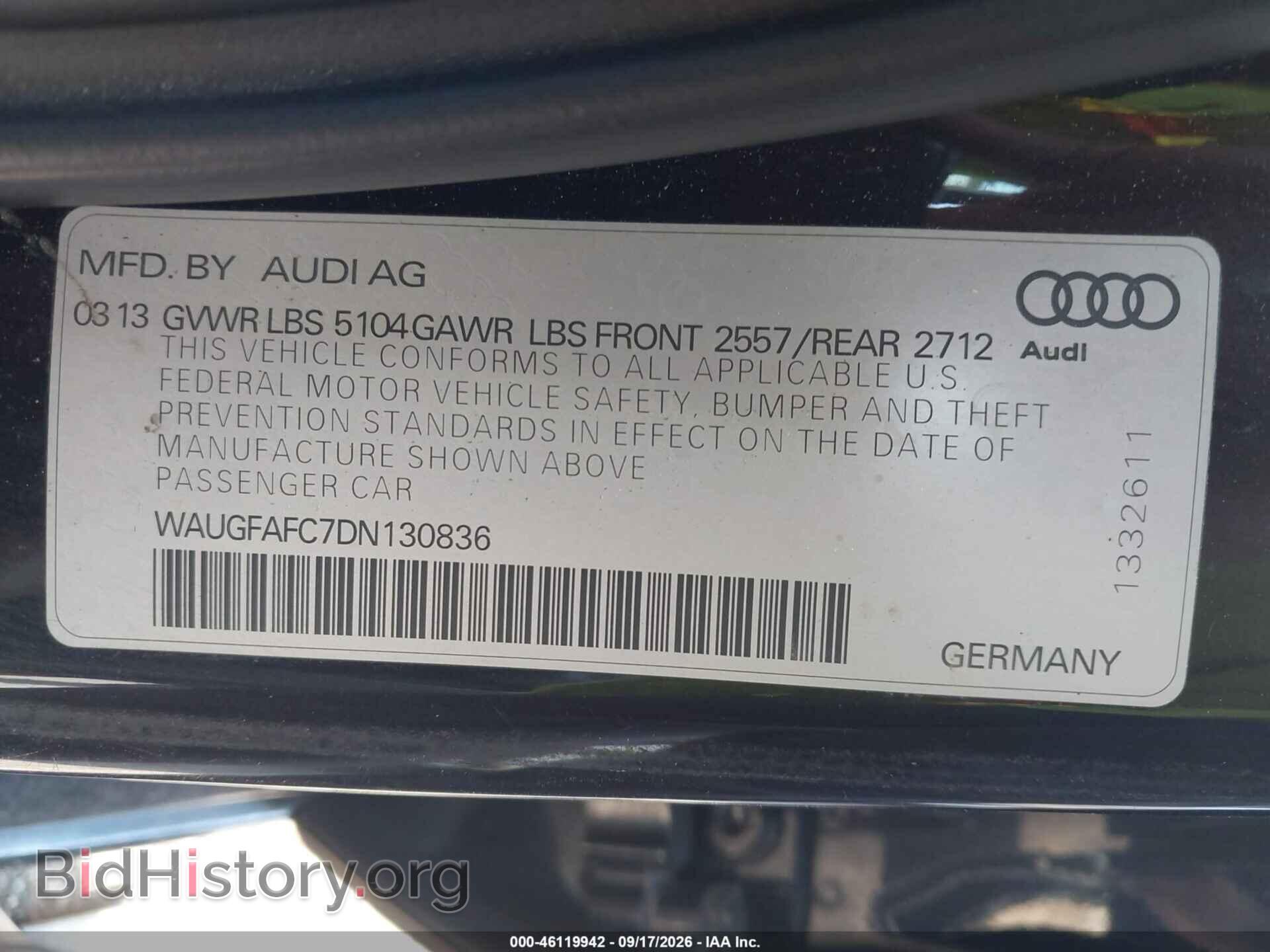 2013 AUDI A6 - VIN: WAUGFAFC7DN130836 - Фото 9