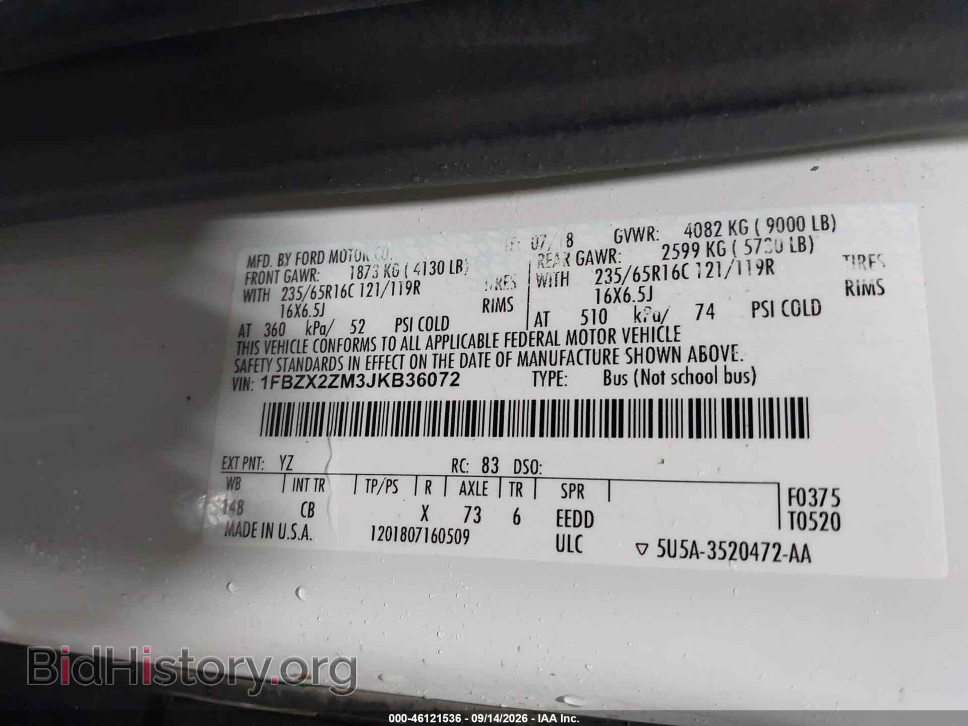 2018 FORD TRANSIT - VIN: 1FBZX2ZM3JKB36072 - Photo 9
