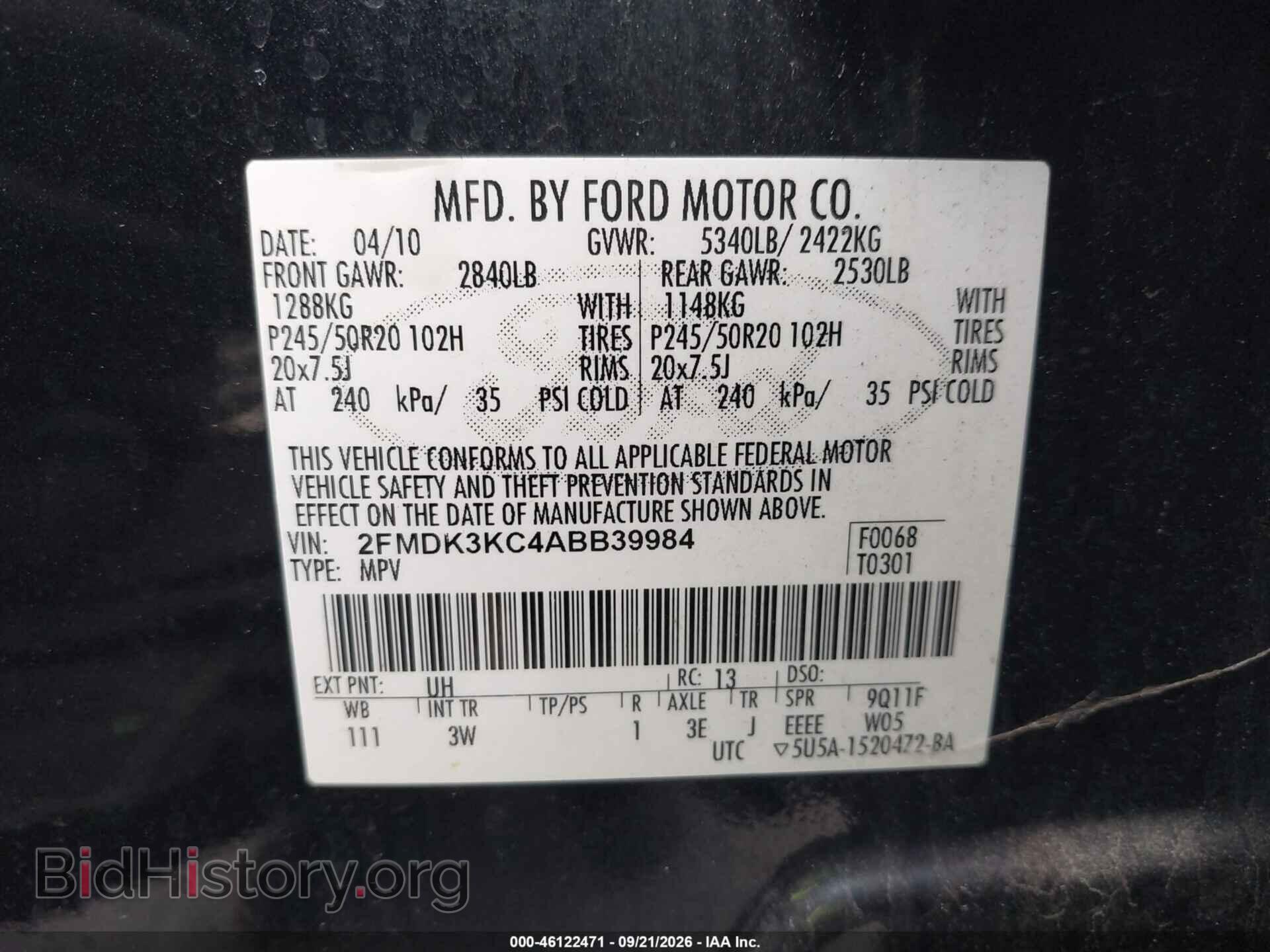 2010 FORD EDGE - VIN: 2FMDK3KC4ABB39984 - Photo 9