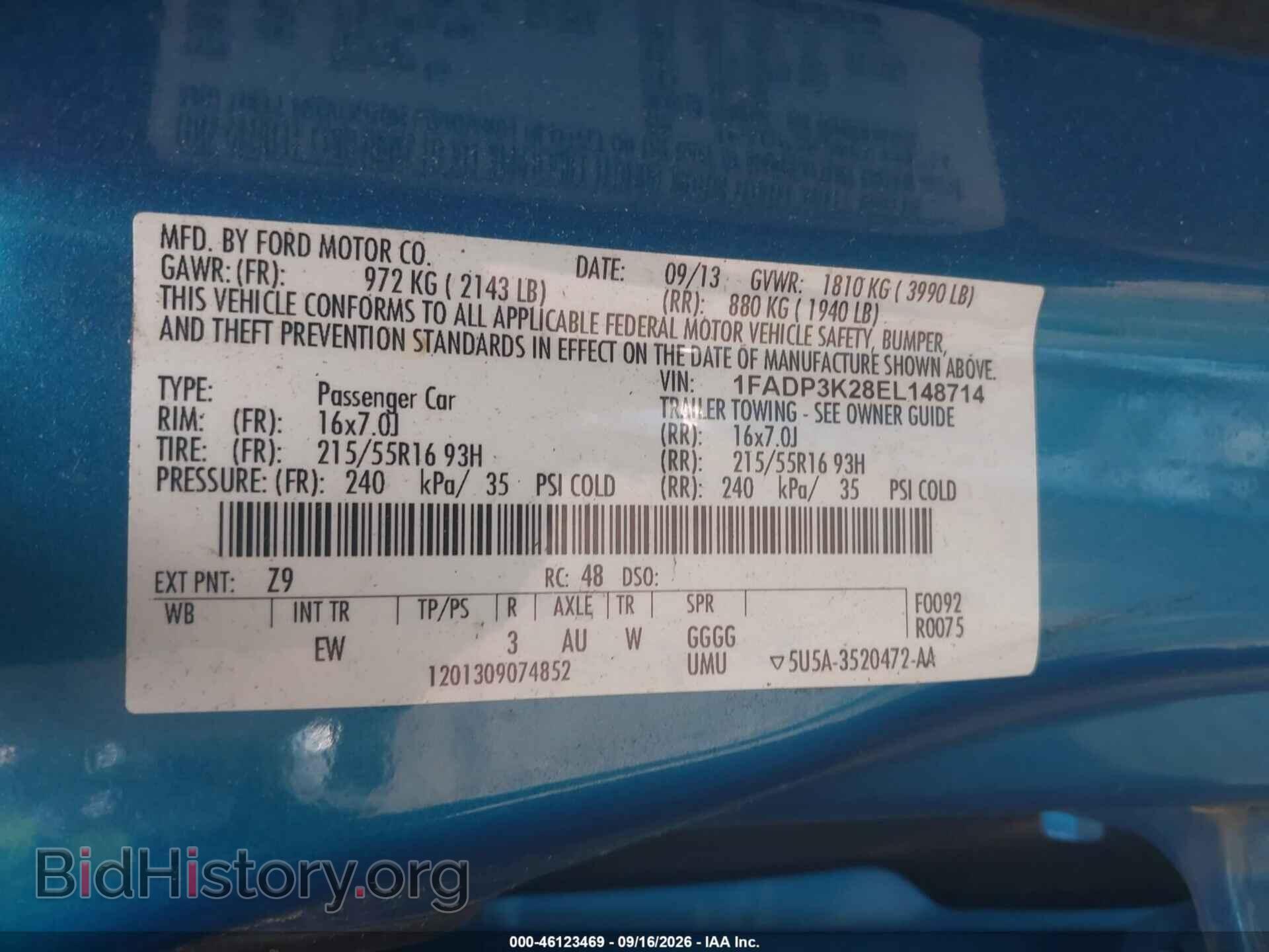 2014 FORD FOCUS - VIN: 1FADP3K28EL148714 - Фото 9