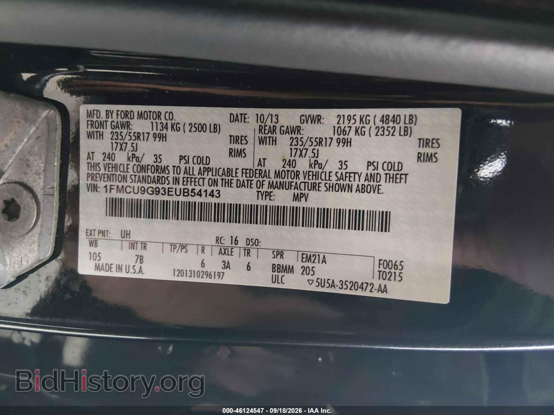 2014 FORD ESCAPE - VIN: 1FMCU9G93EUB54143 - Фото 9