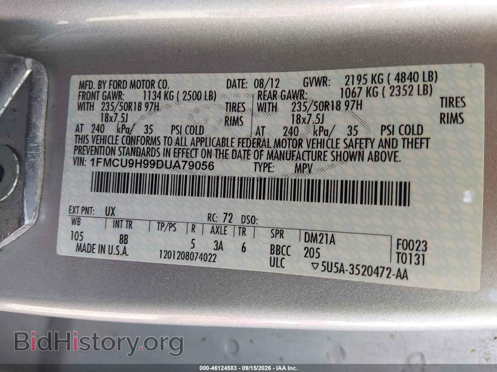 2013 FORD ESCAPE - VIN: 1FMCU9H99DUA79056 - Фото 9