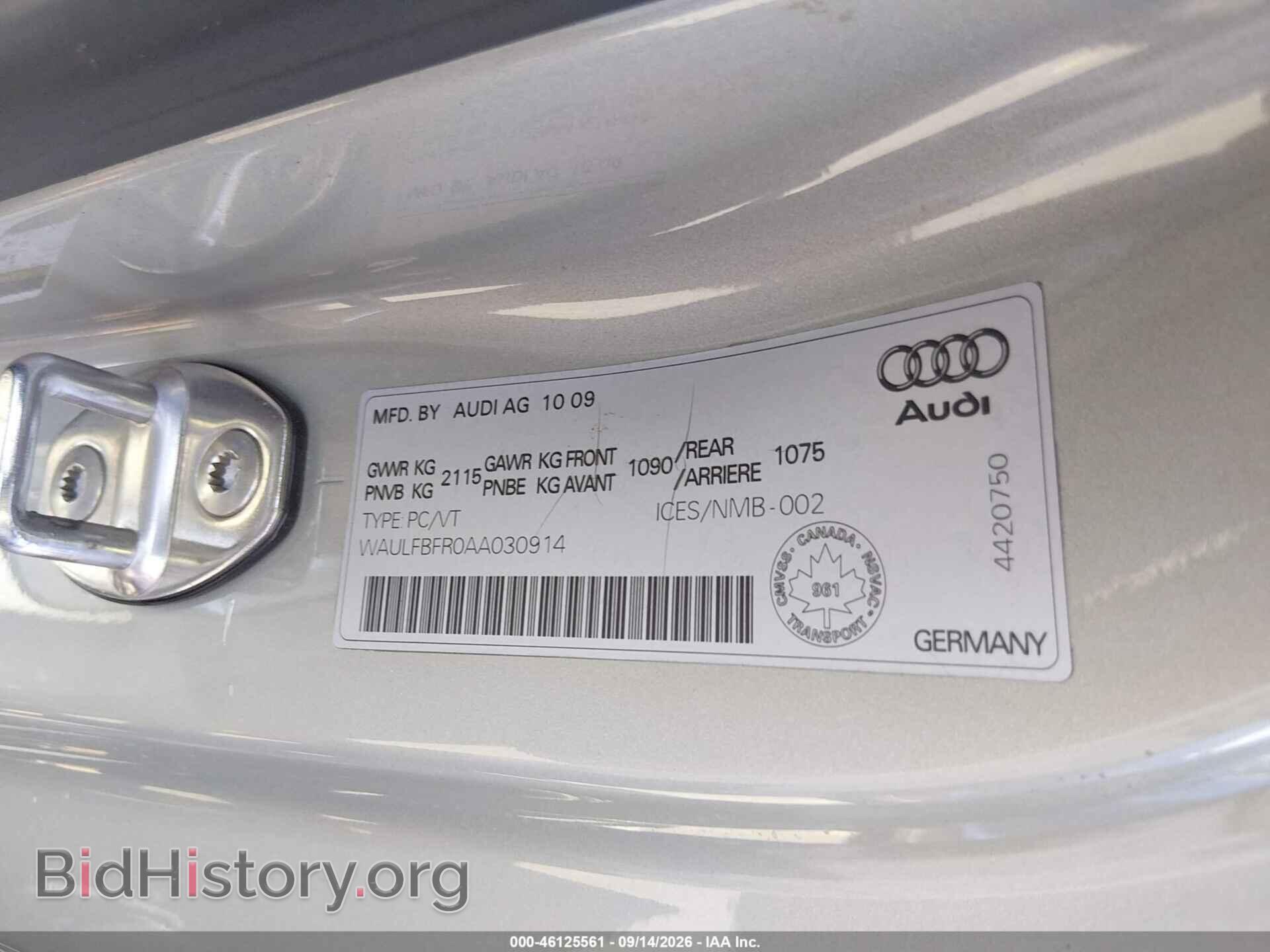 2010 AUDI A5 - VIN: WAULFBFR0AA030914 - Фото 9
