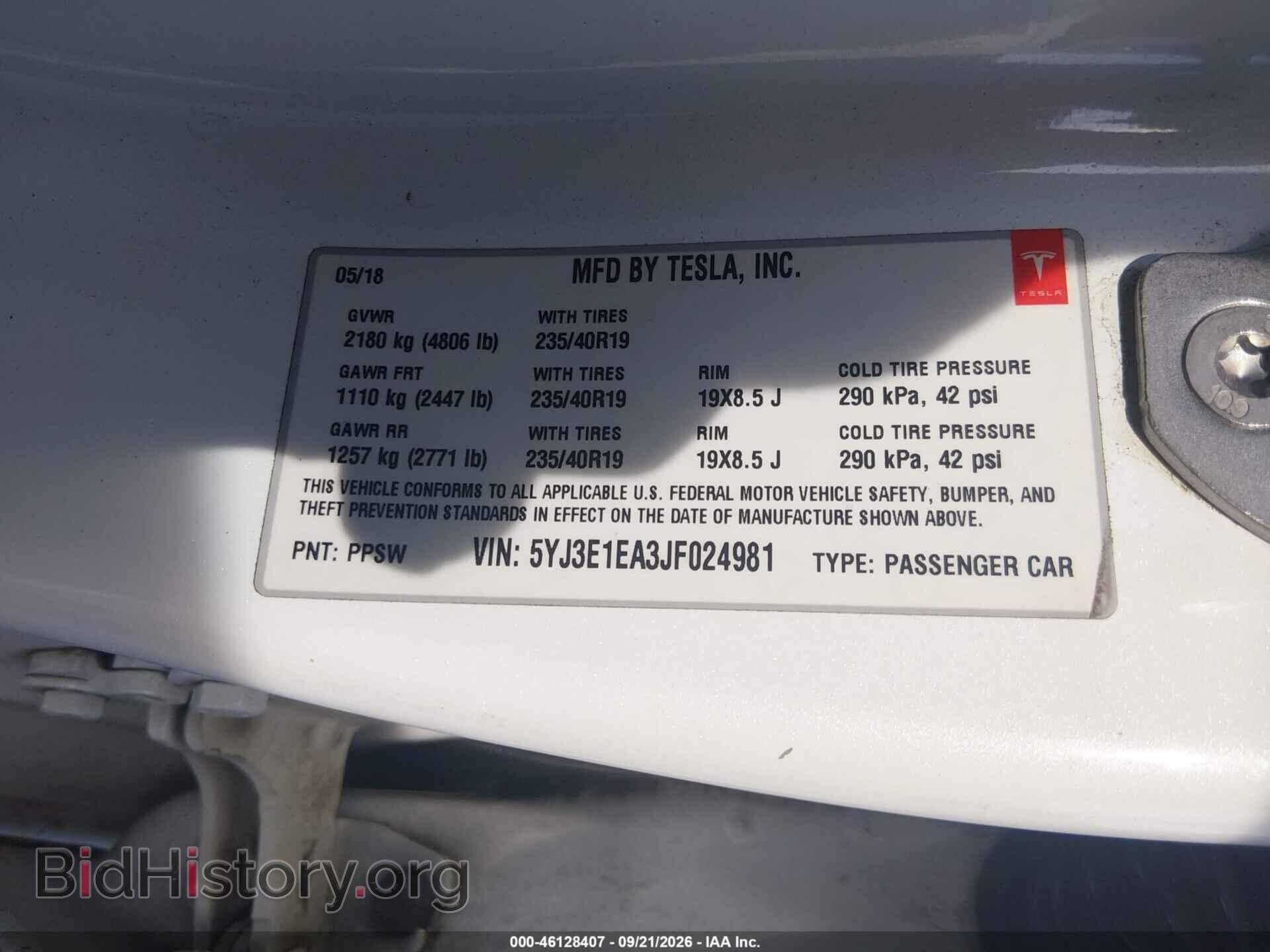 2018 TESLA MODEL 3 - VIN: 5YJ3E1EA3JF024981 - Фото 9