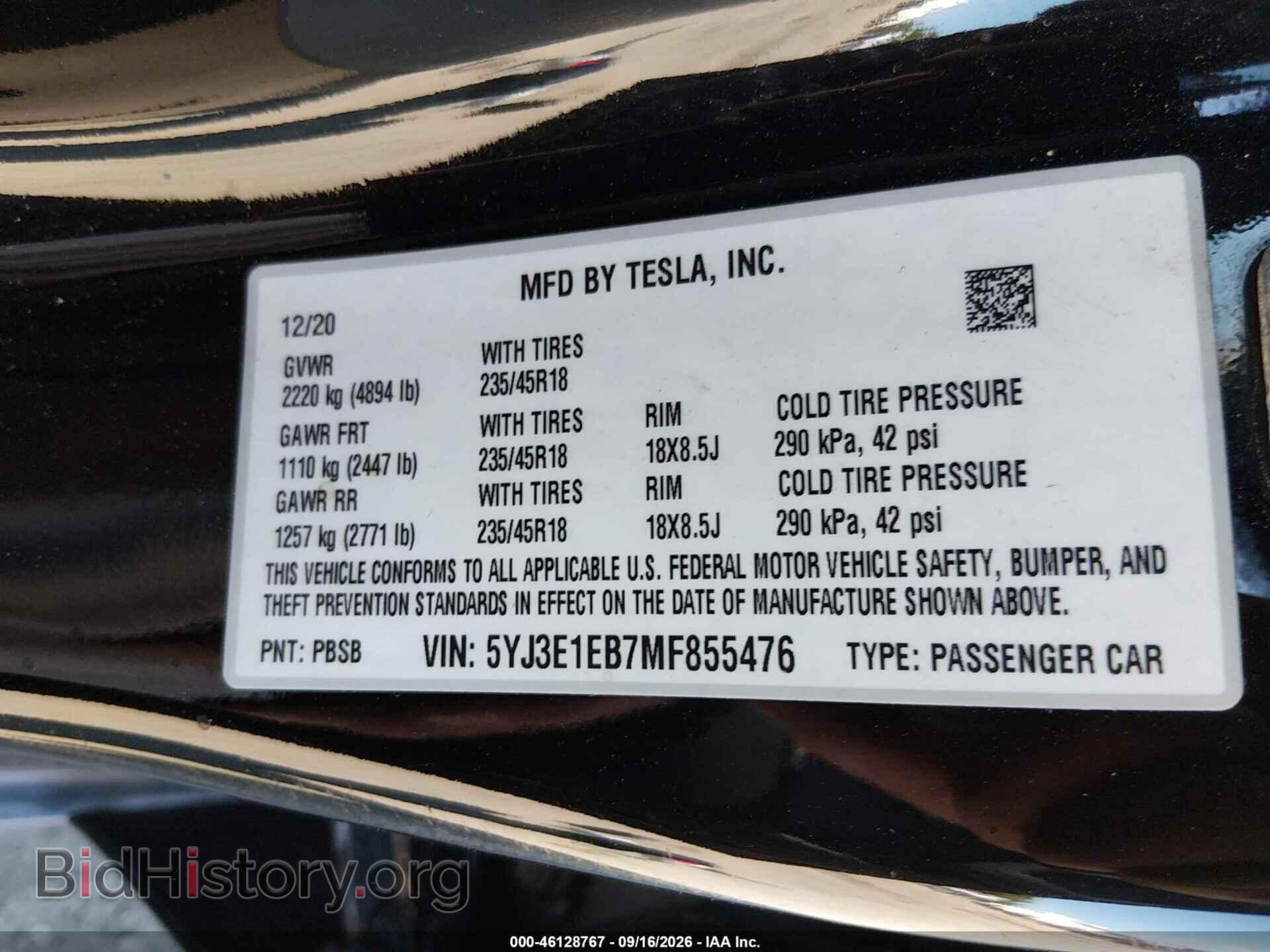 2021 TESLA MODEL 3 - VIN: 5YJ3E1EB7MF855476 - Photo 9