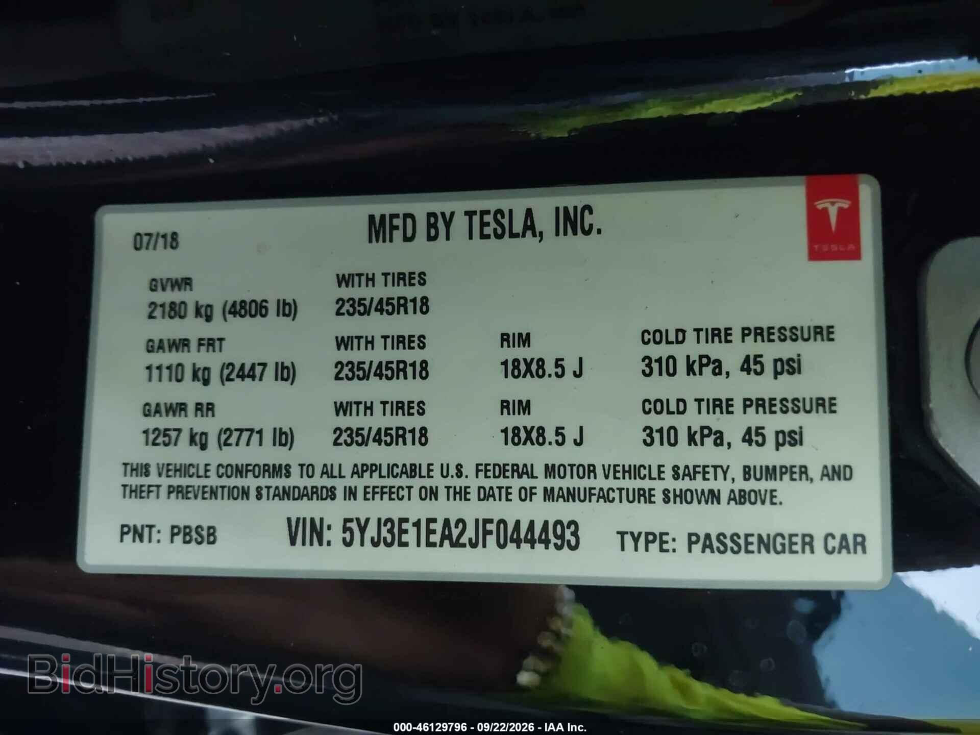 2018 TESLA MODEL 3 - VIN: 5YJ3E1EA2JF044493 - Photo 9