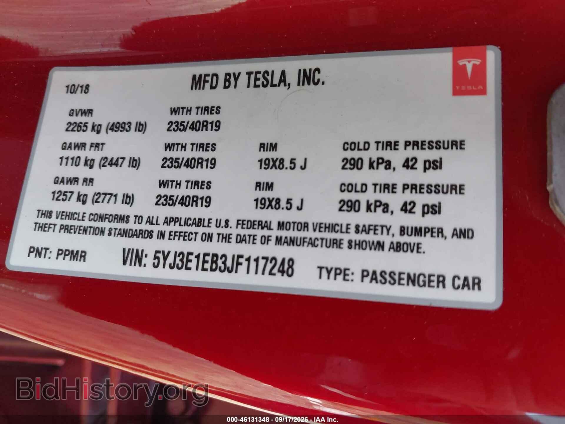 2018 TESLA MODEL 3 - VIN: 5YJ3E1EB3JF117248 - Photo 9