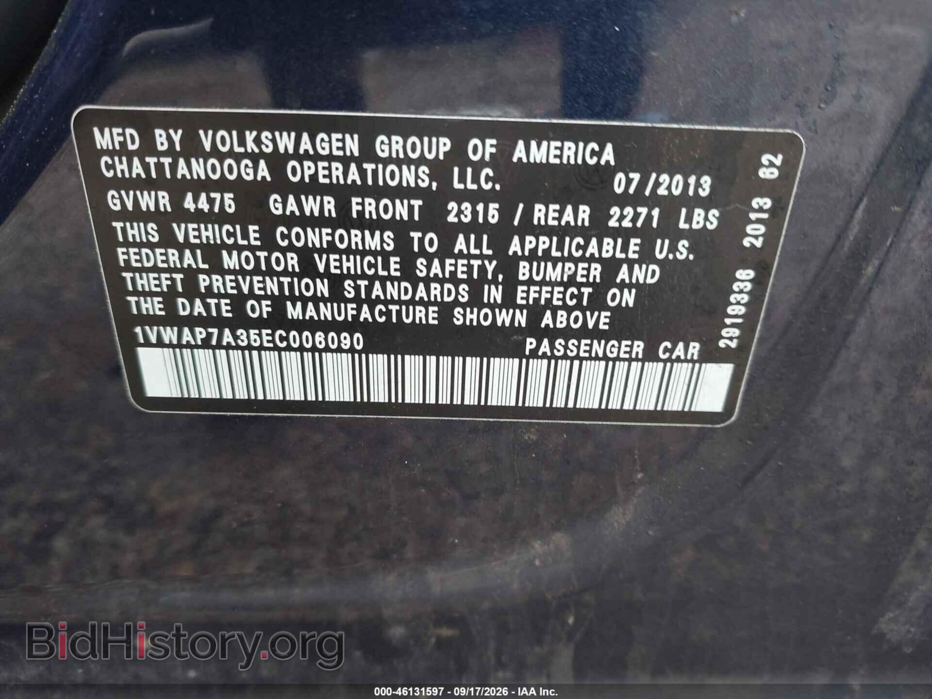 2014 VOLKSWAGEN PASSAT - VIN: 1VWAP7A35EC006090 - Photo 9
