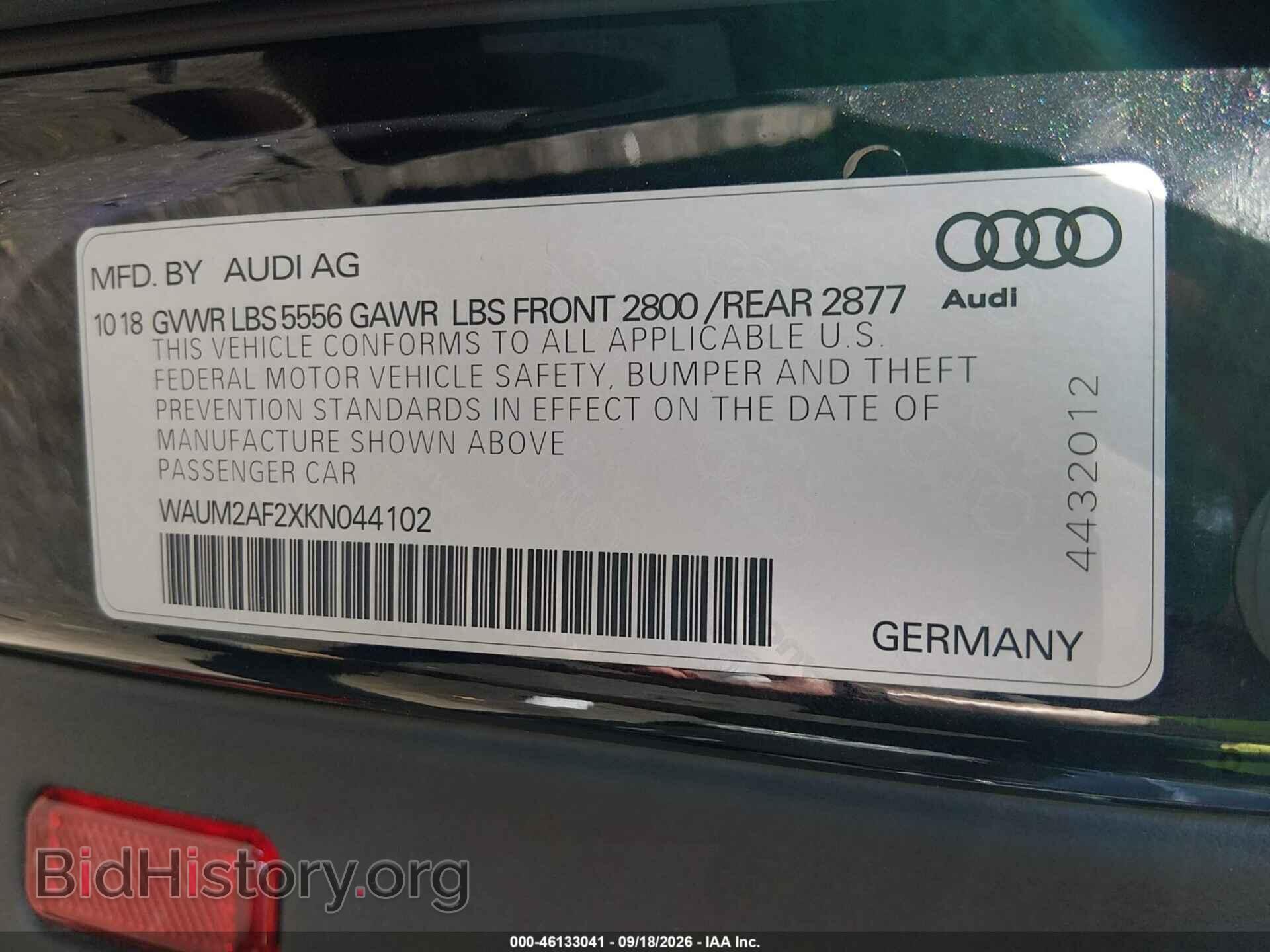 2019 AUDI A6 - VIN: WAUM2AF2XKN044102 - Фото 9