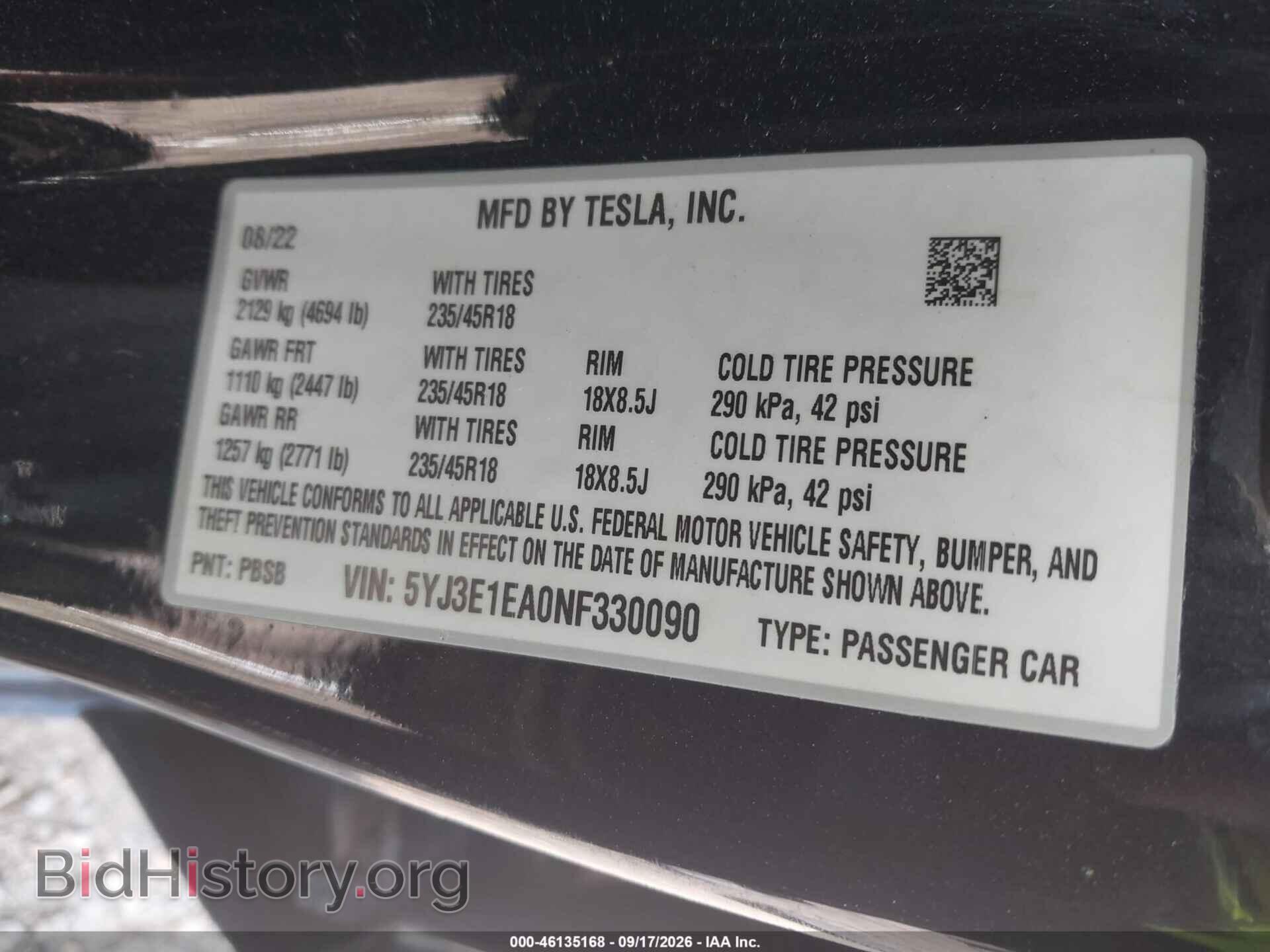 2022 TESLA MODEL 3 - VIN: 5YJ3E1EA0NF330090 - Photo 9