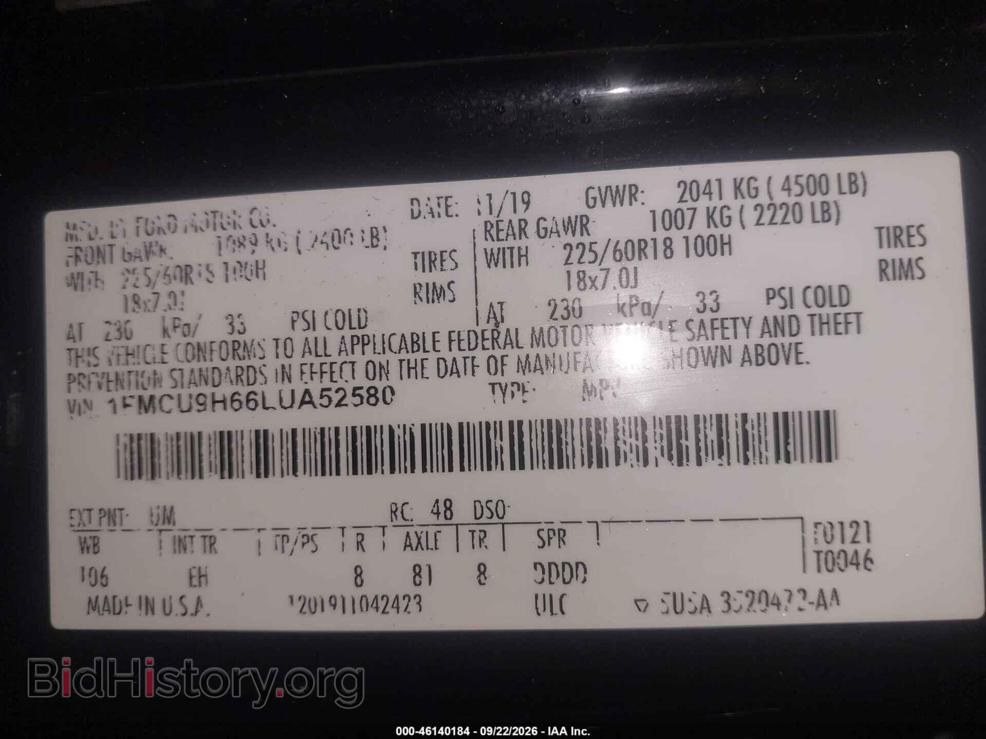 2020 FORD ESCAPE - VIN: 1FMCU9H66LUA52580 - Photo 9