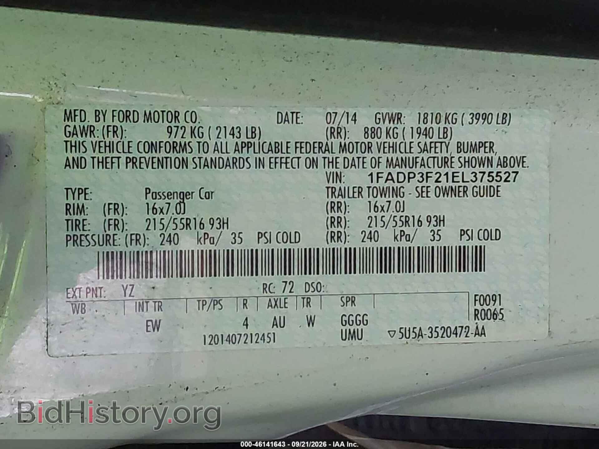 2014 FORD FOCUS - VIN: 1FADP3F21EL375527 - Фото 9