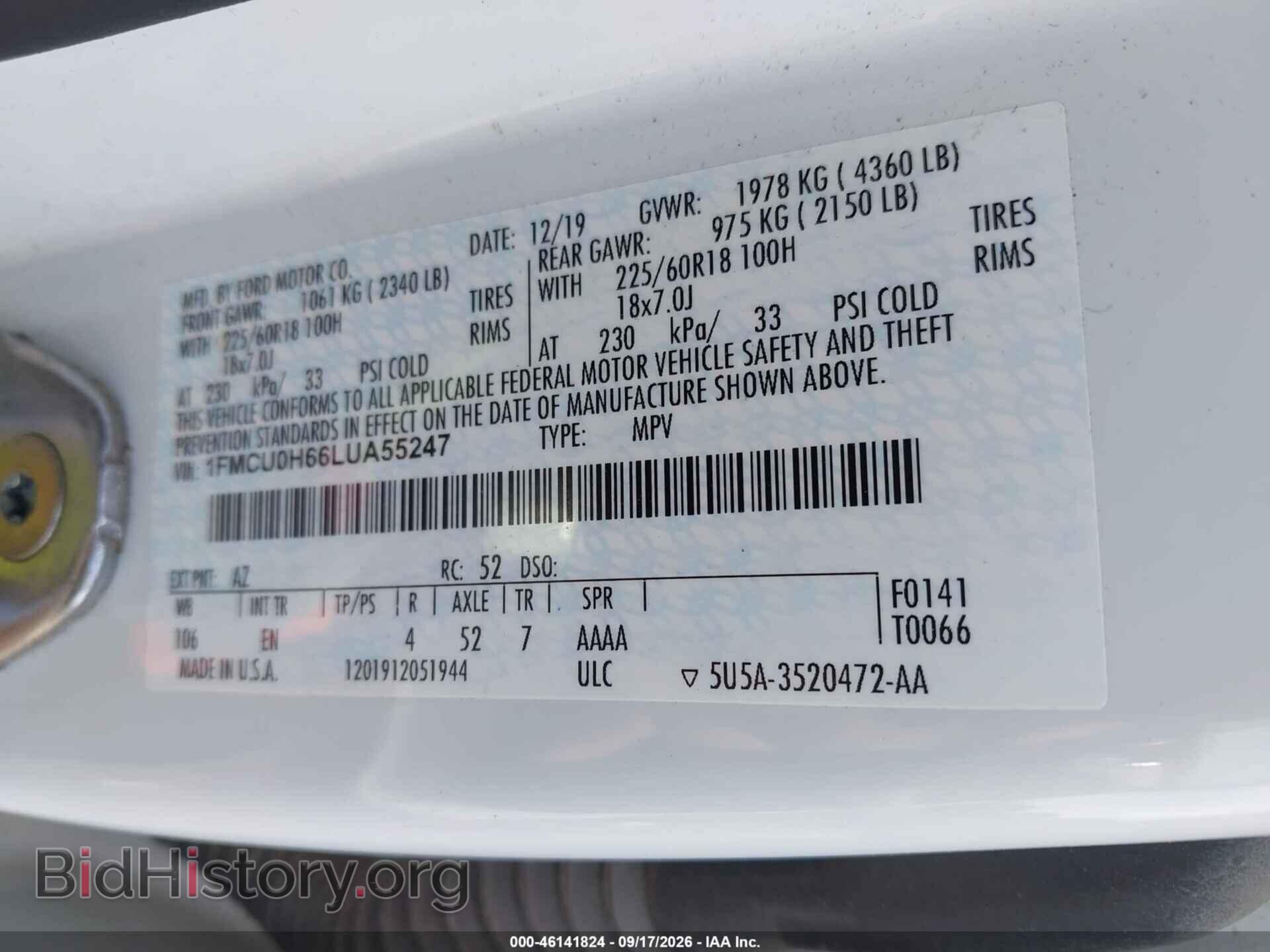 2020 FORD ESCAPE - VIN: 1FMCU0H66LUA55247 - Photo 9