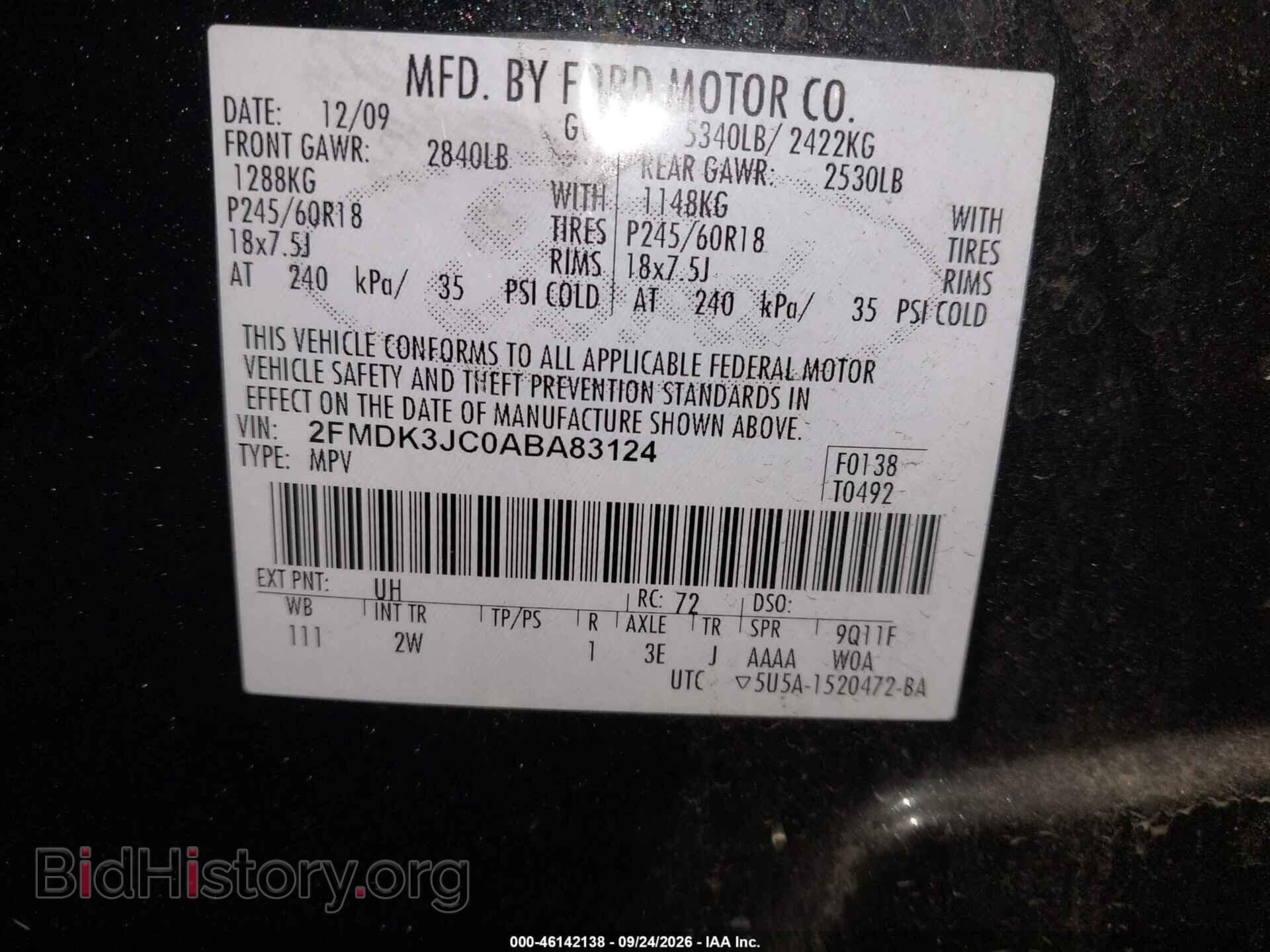 2010 FORD EDGE - VIN: 2FMDK3JC0ABA83124 - Фото 9