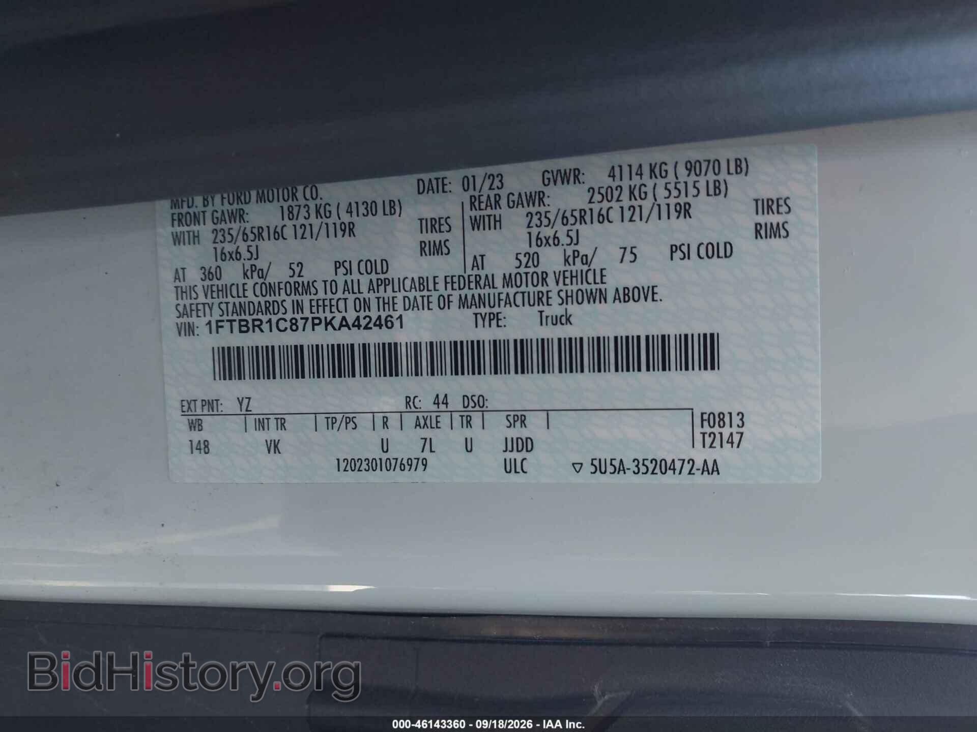 2023 FORD TRANSIT-250 - VIN: 1FTBR1C87PKA42461 - Фото 9