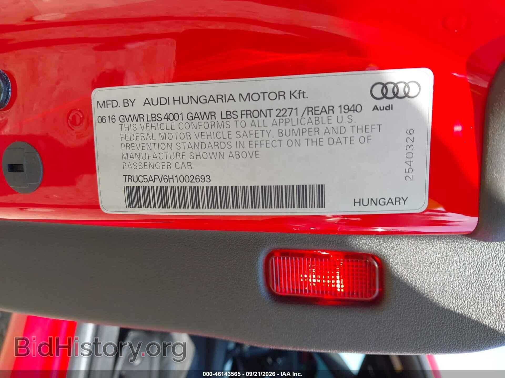 2017 AUDI TT - VIN: TRUC5AFV6H1002693 - Photo 9
