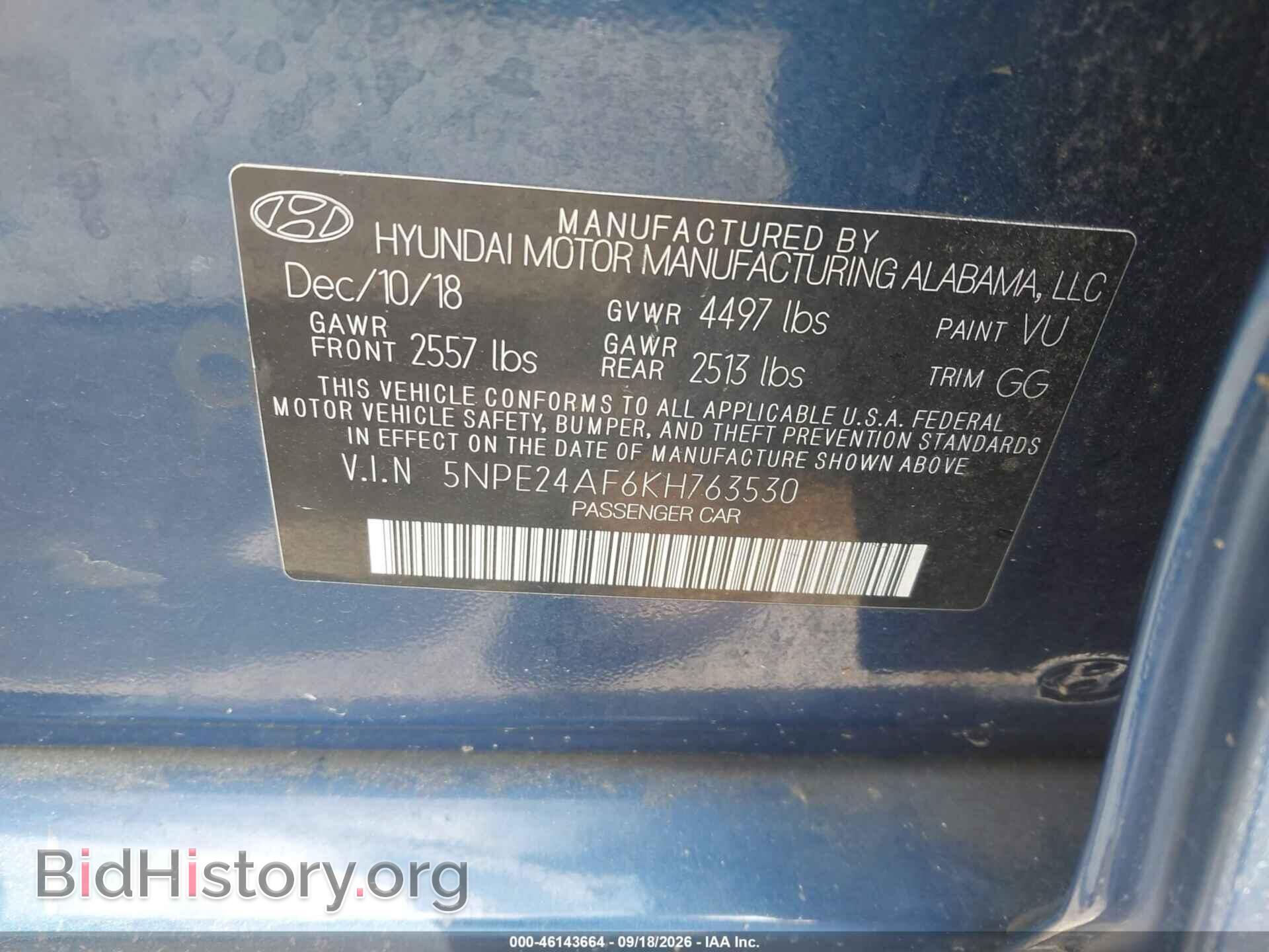 2019 HYUNDAI SONATA - VIN: 5NPE24AF6KH763530 - Photo 9