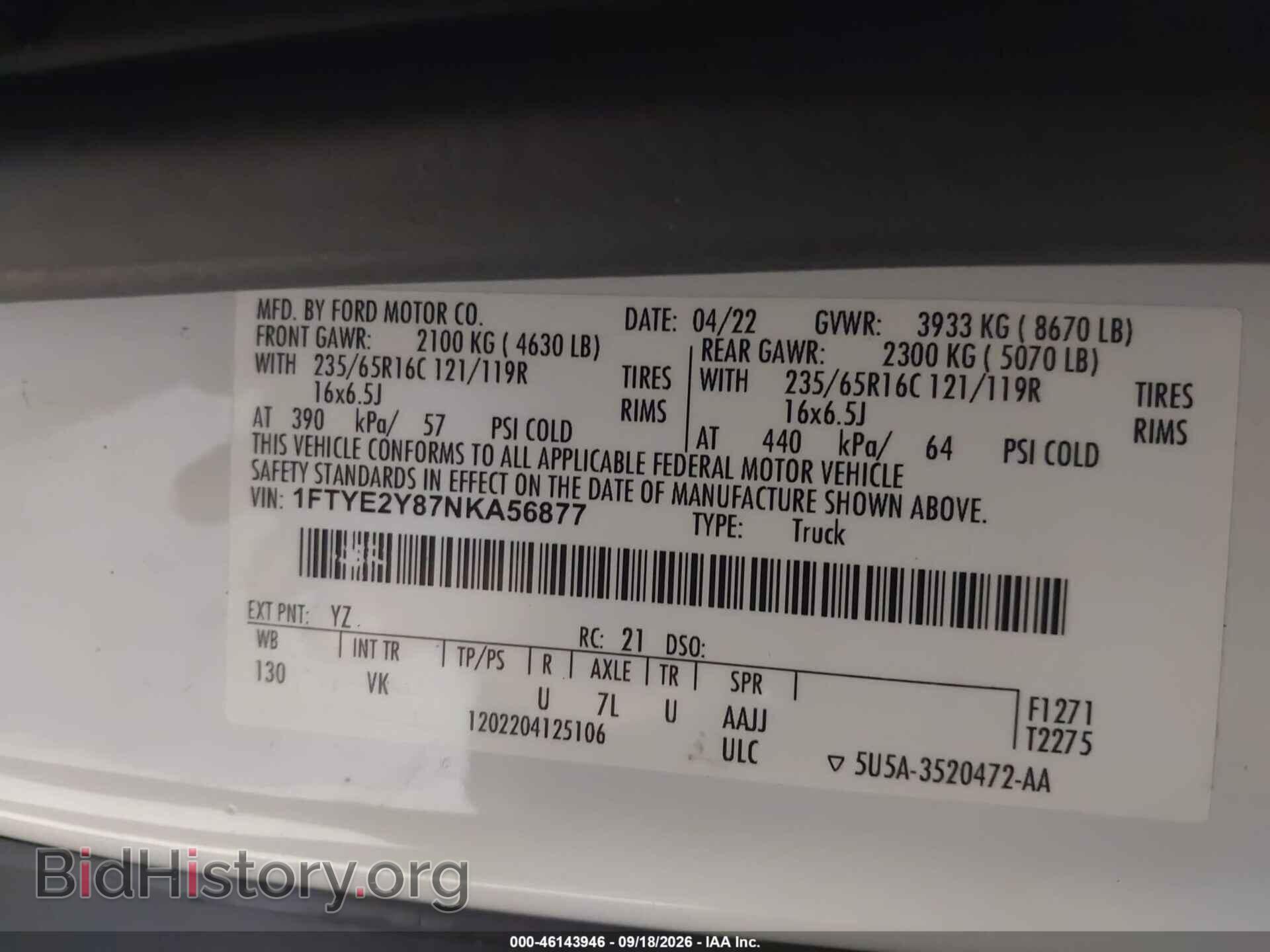 2022 FORD TRANSIT-150 - VIN: 1FTYE2Y87NKA56877 - Photo 9