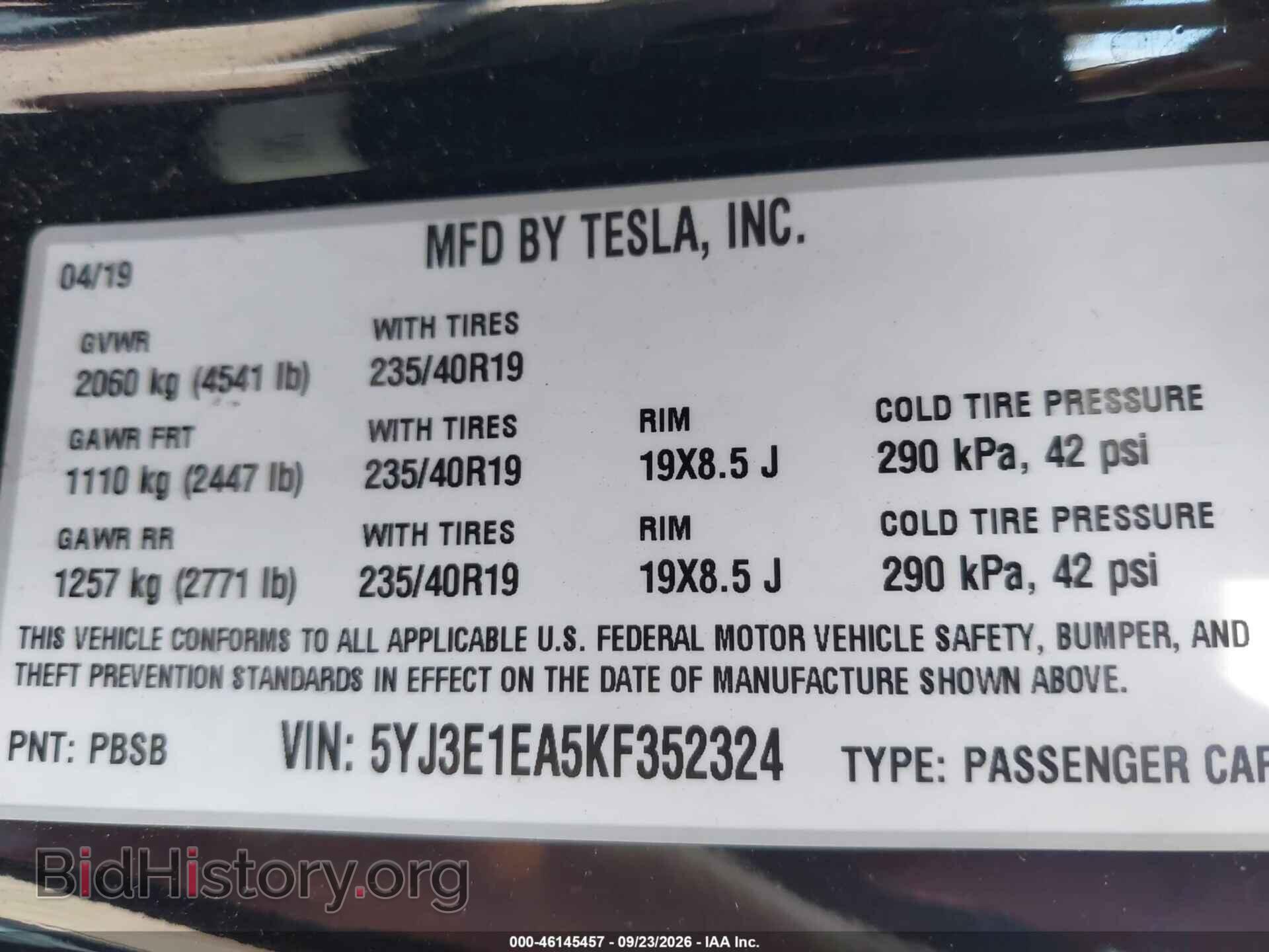 2019 TESLA MODEL 3 - VIN: 5YJ3E1EA5KF352324 - Photo 9