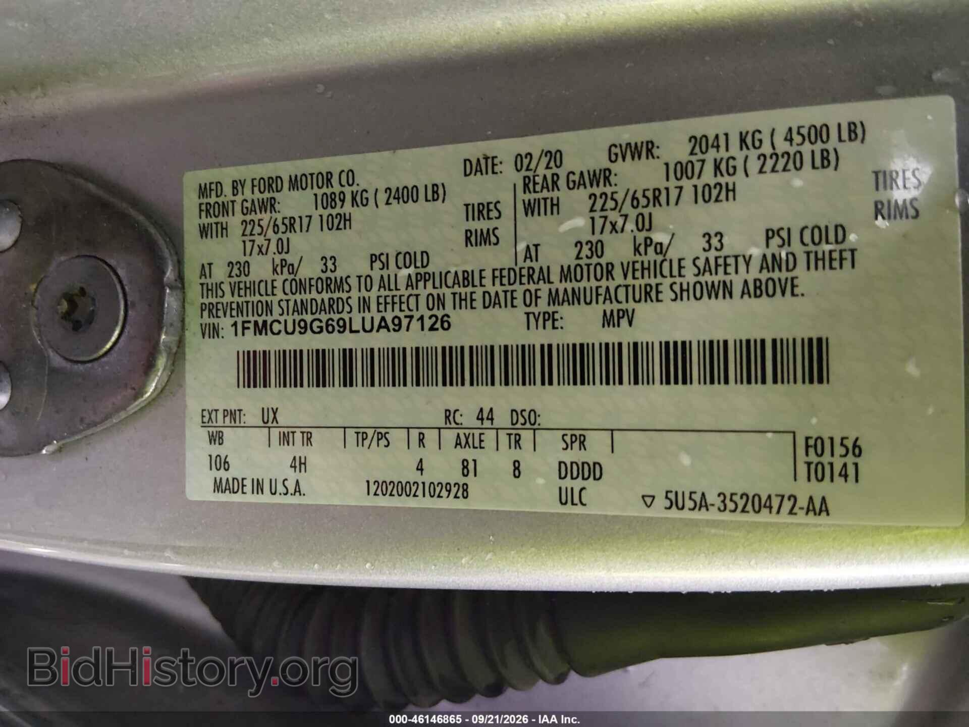 2020 FORD ESCAPE - VIN: 1FMCU9G69LUA97126 - Photo 9