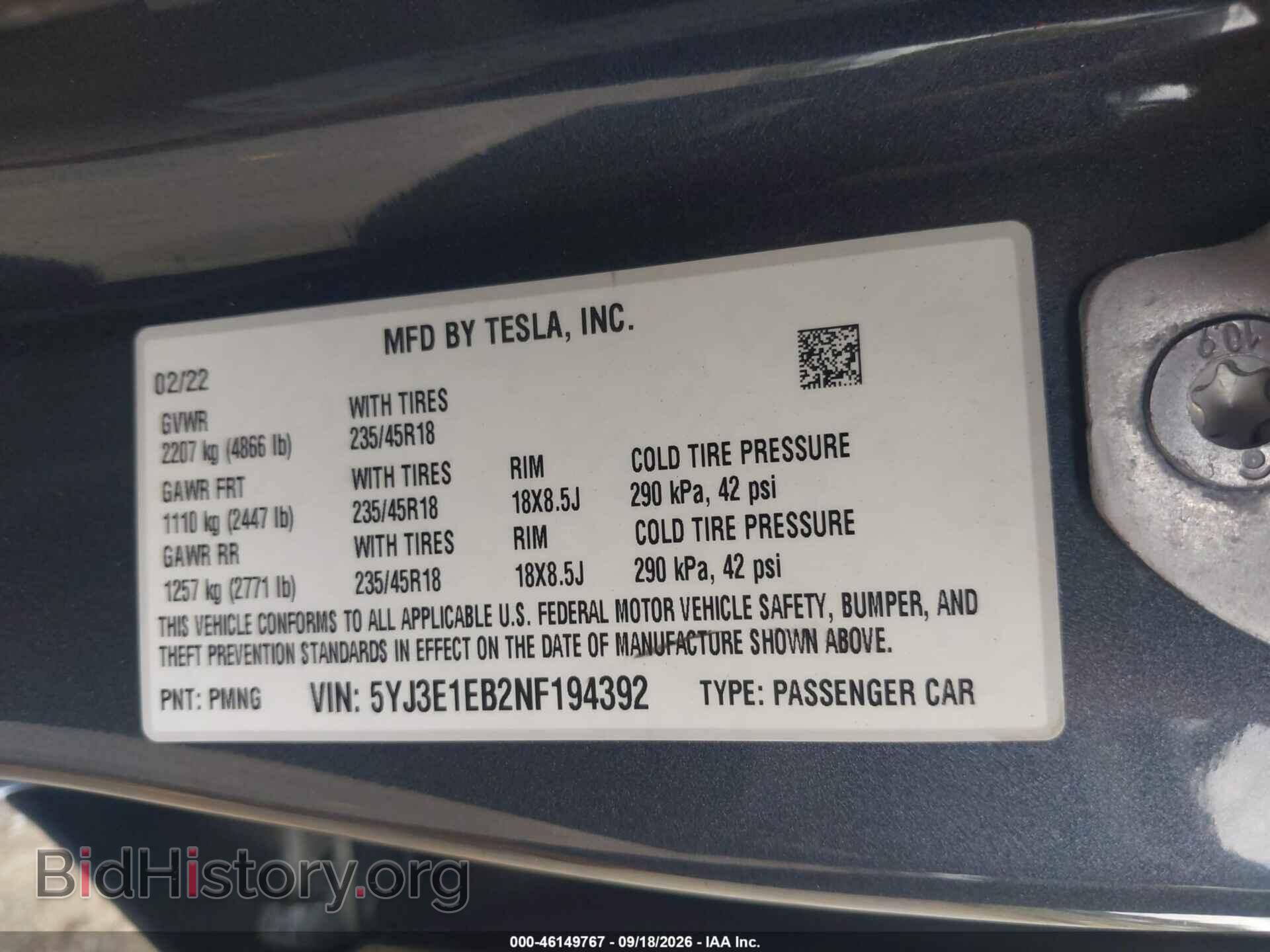 2022 TESLA MODEL 3 - VIN: 5YJ3E1EB2NF194392 - Photo 9