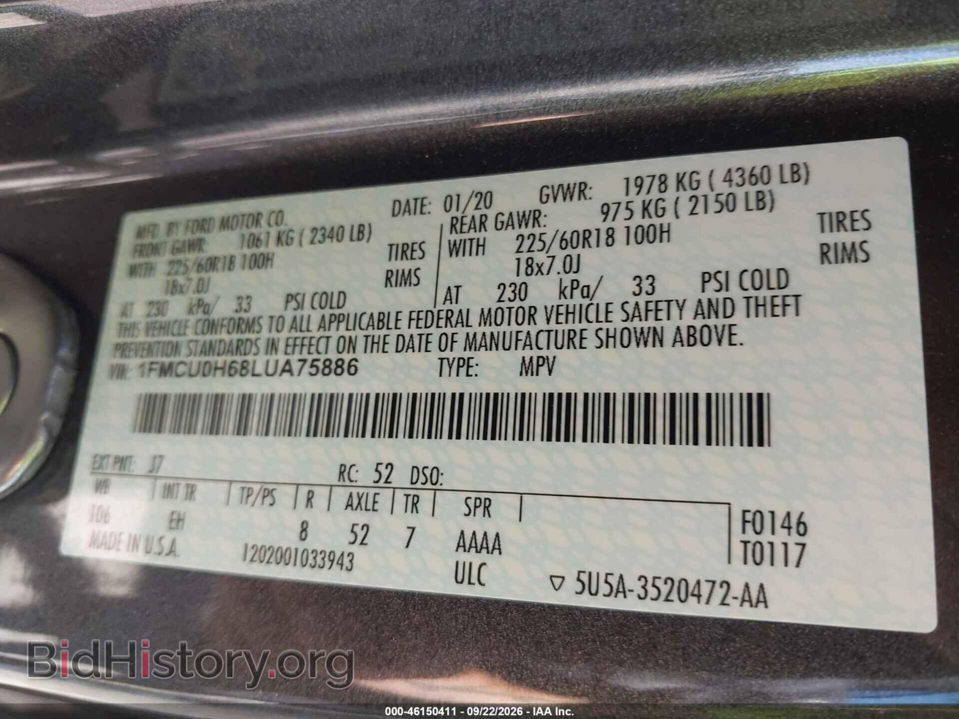 2020 FORD ESCAPE - VIN: 1FMCU0H68LUA75886 - Photo 9