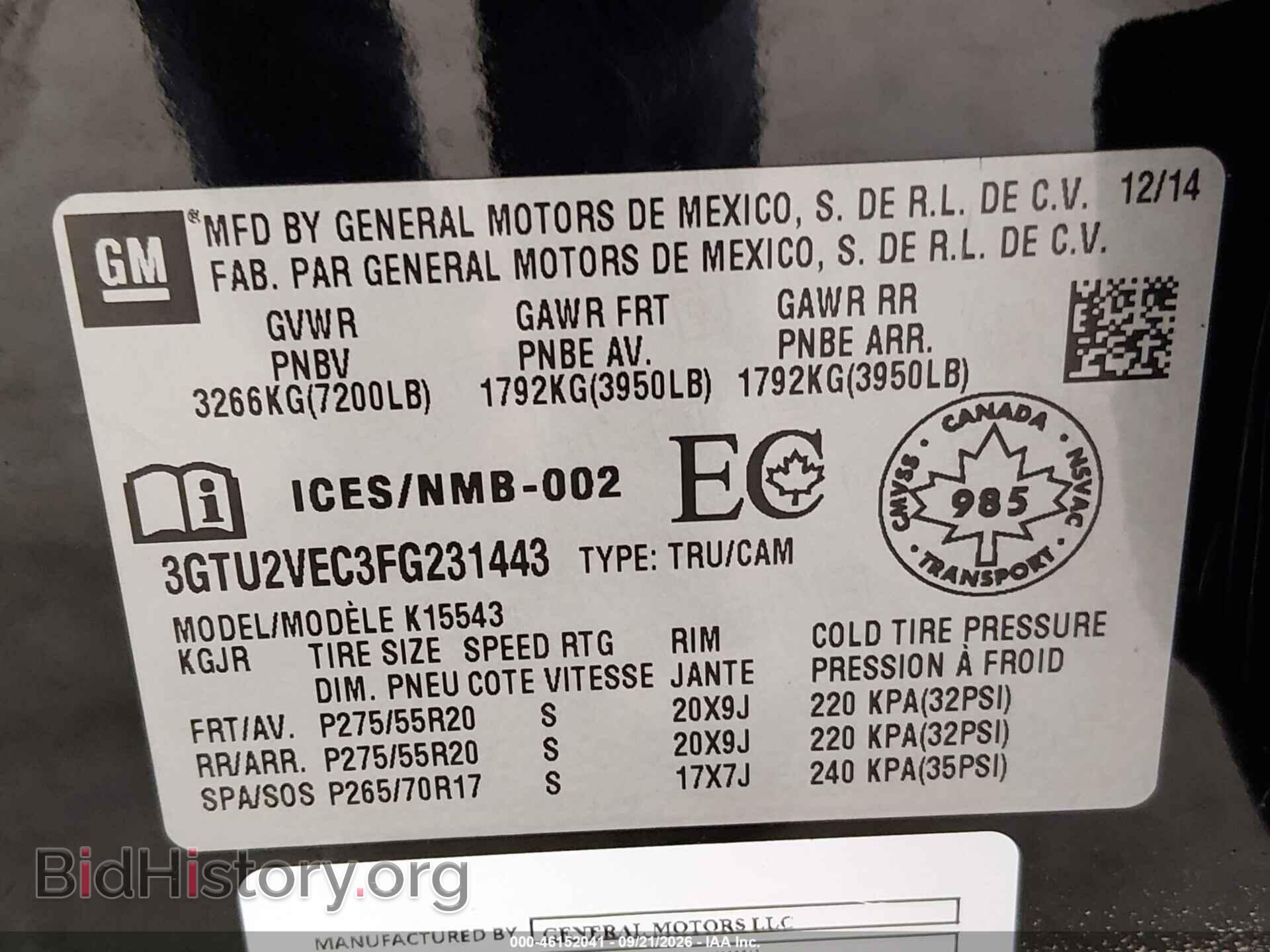 2015 GMC SIERRA 1500 - VIN: 3GTU2VEC3FG231443 - Photo 9