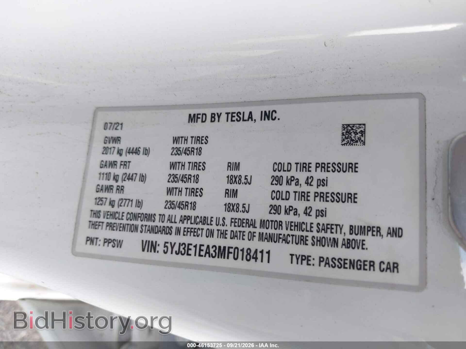 2021 TESLA MODEL 3 - VIN: 5YJ3E1EA3MF018411 - Фото 9
