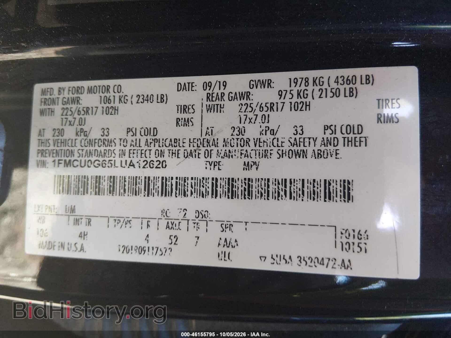 2020 FORD ESCAPE - VIN: 1FMCU0G65LUA12620 - Фото 9