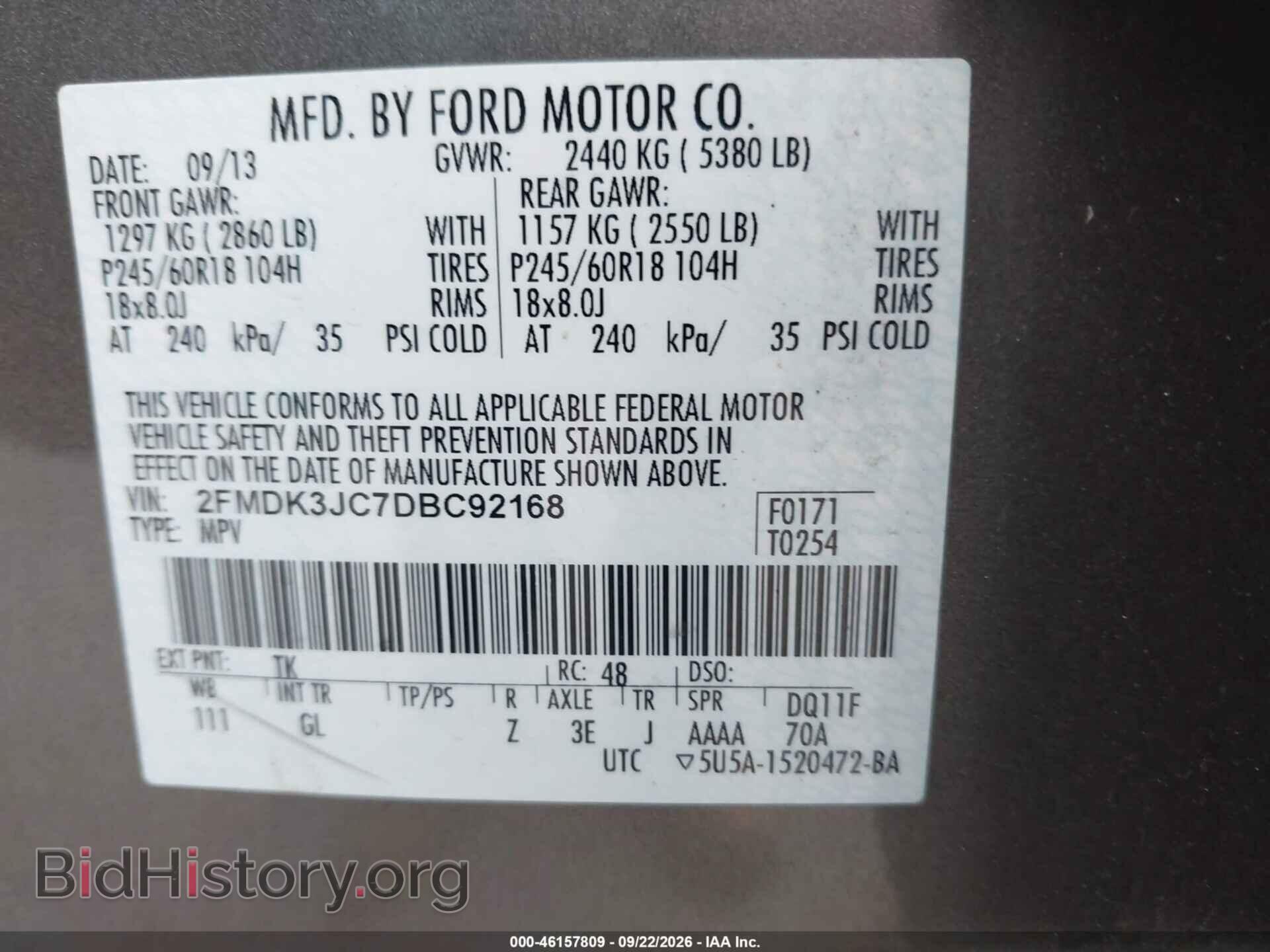 2013 FORD EDGE - VIN: 2FMDK3JC7DBC92168 - Photo 9