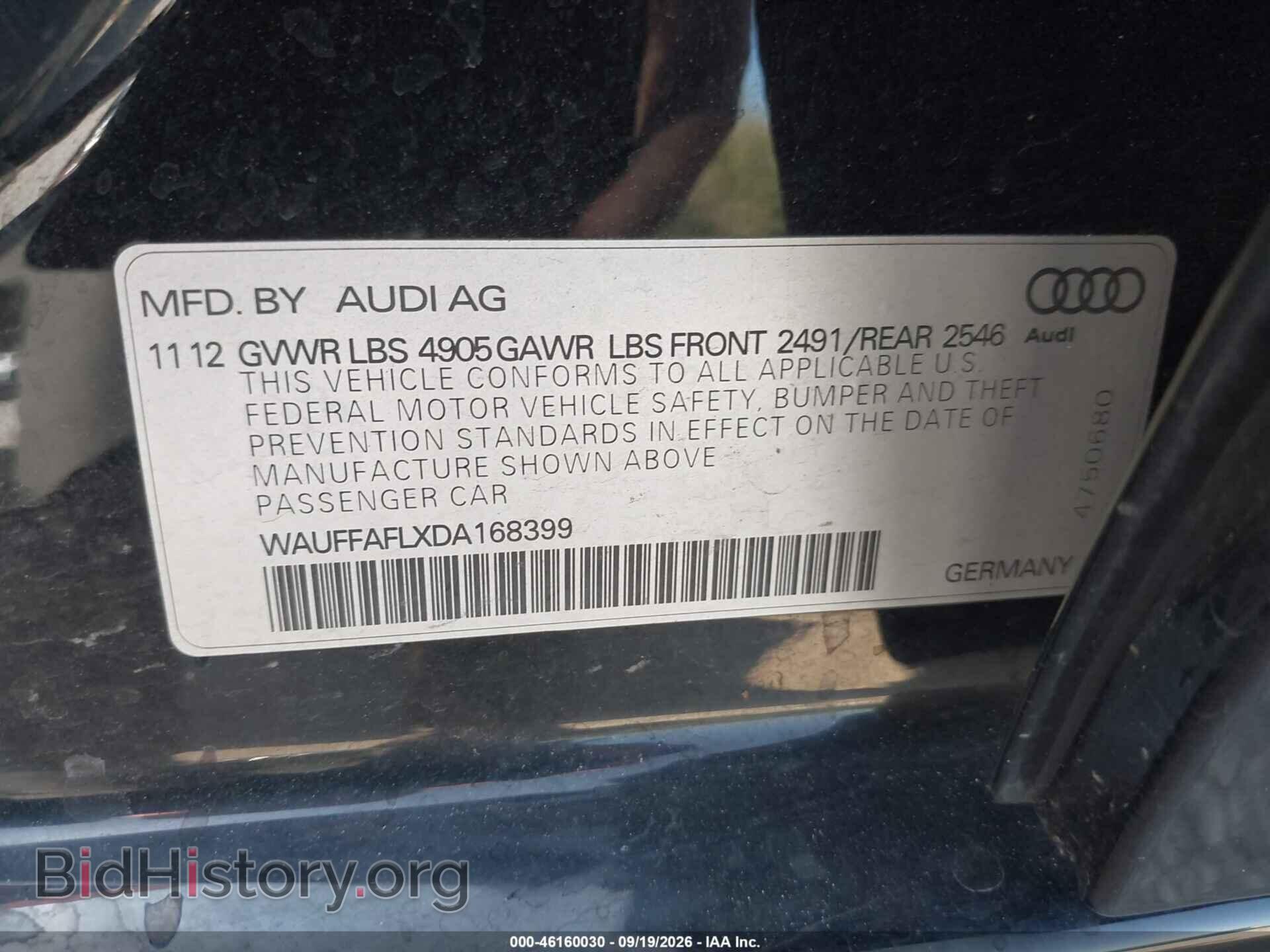 2013 AUDI A4 - VIN: WAUFFAFLXDA168399 - Фото 9