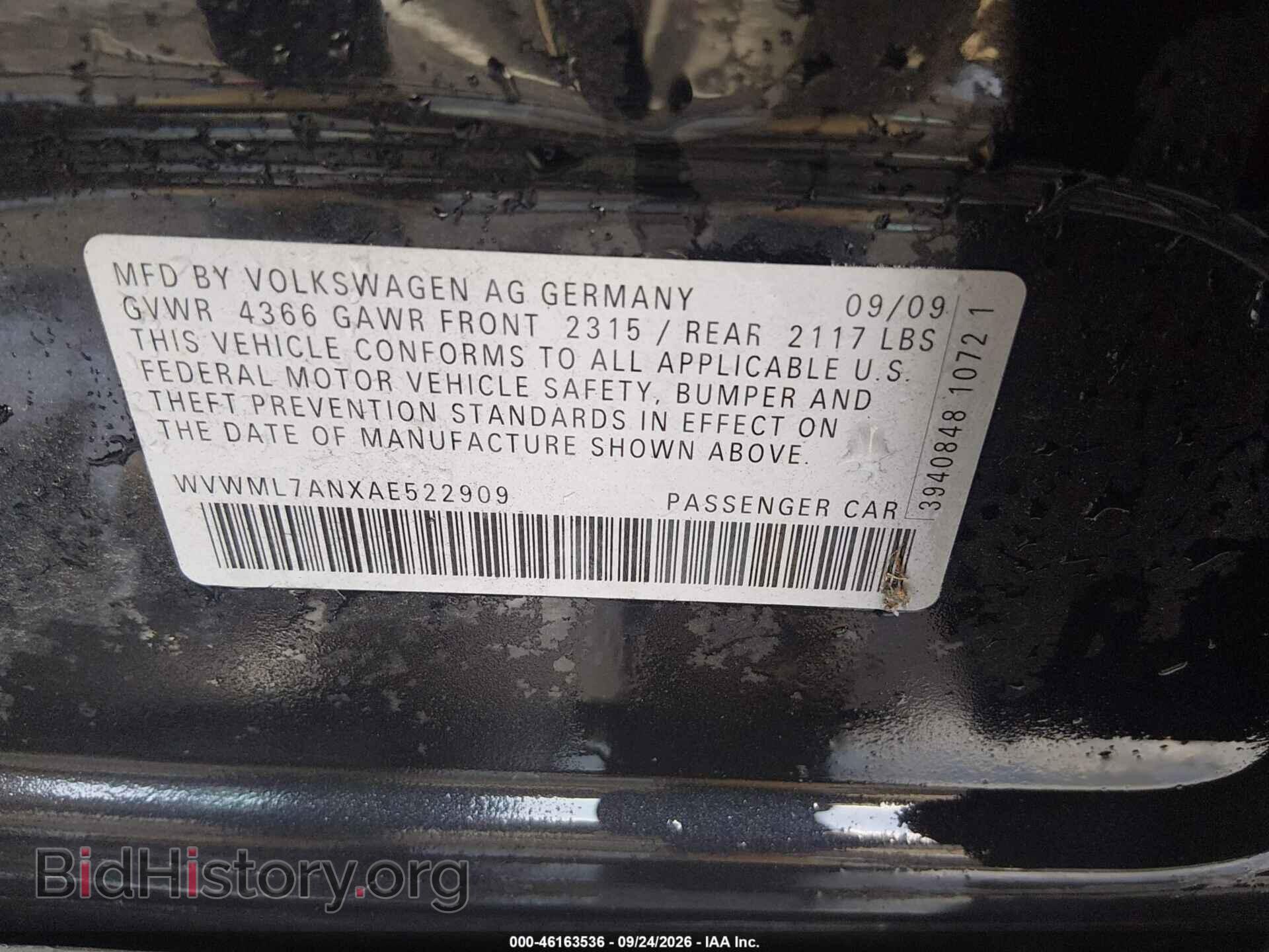 2010 VOLKSWAGEN CC - VIN: WVWML7ANXAE522909 - Фото 9