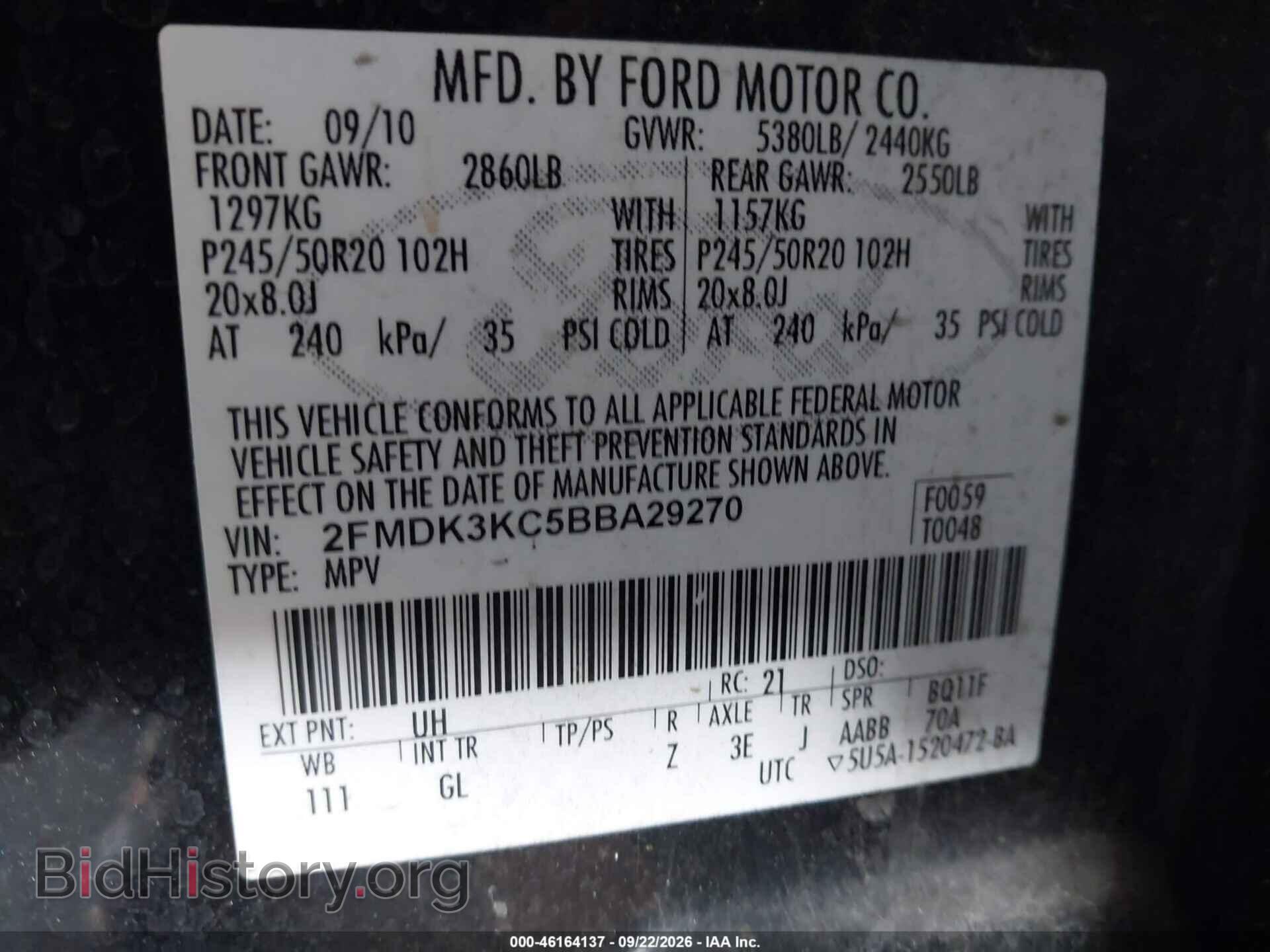 2011 FORD EDGE - VIN: 2FMDK3KC5BBA29270 - Photo 9