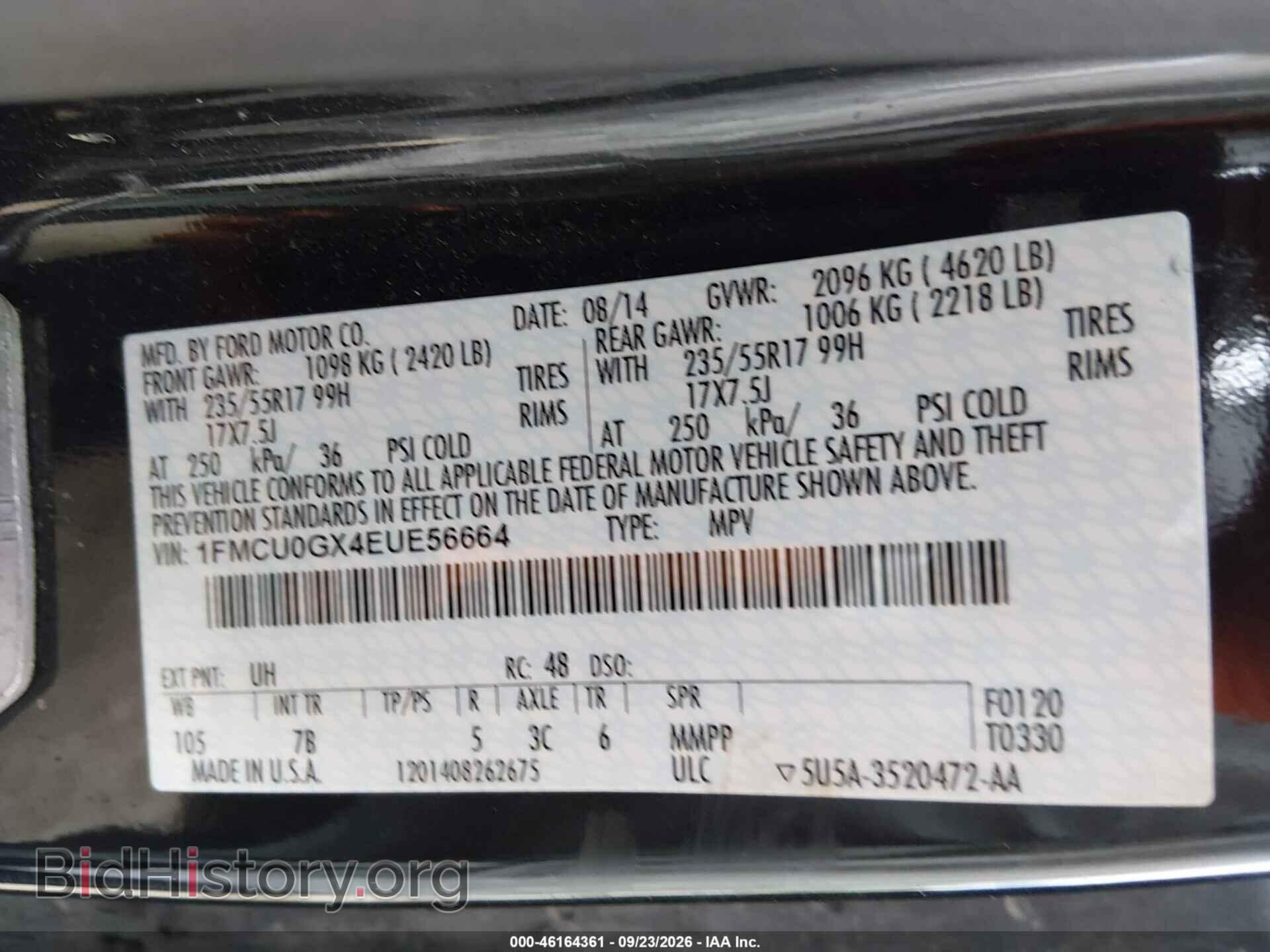 2014 FORD ESCAPE - VIN: 1FMCU0GX4EUE56664 - Фото 9
