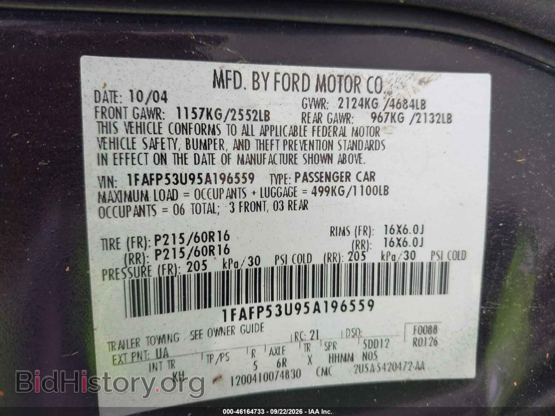 2005 FORD TAURUS - VIN: 1FAFP53U95A196559 - Photo 9