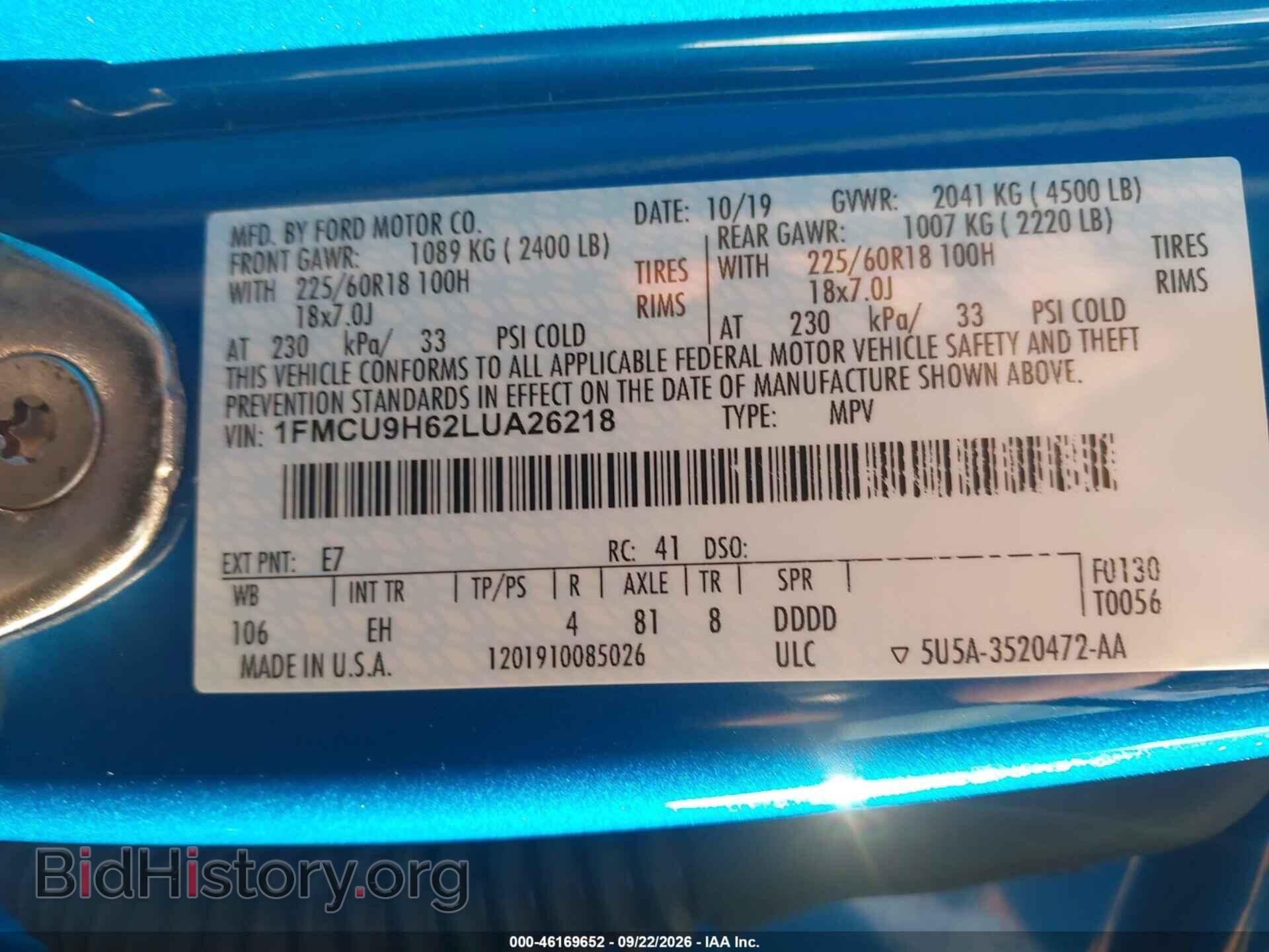 2020 FORD ESCAPE - VIN: 1FMCU9H62LUA26218 - Фото 9