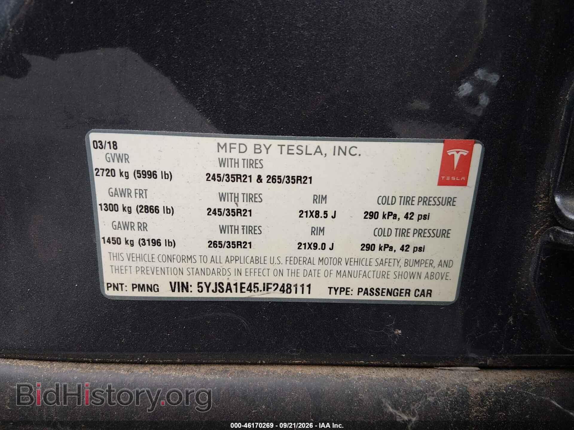 2018 TESLA MODEL S - VIN: 5YJSA1E45JF248111 - Фото 9
