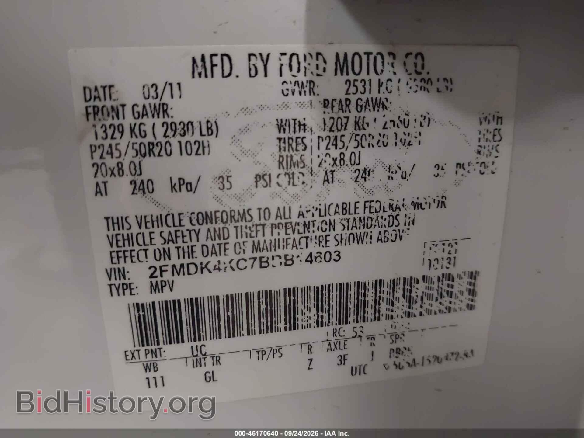 2011 FORD EDGE - VIN: 2FMDK4KC7BBB14603 - Photo 9