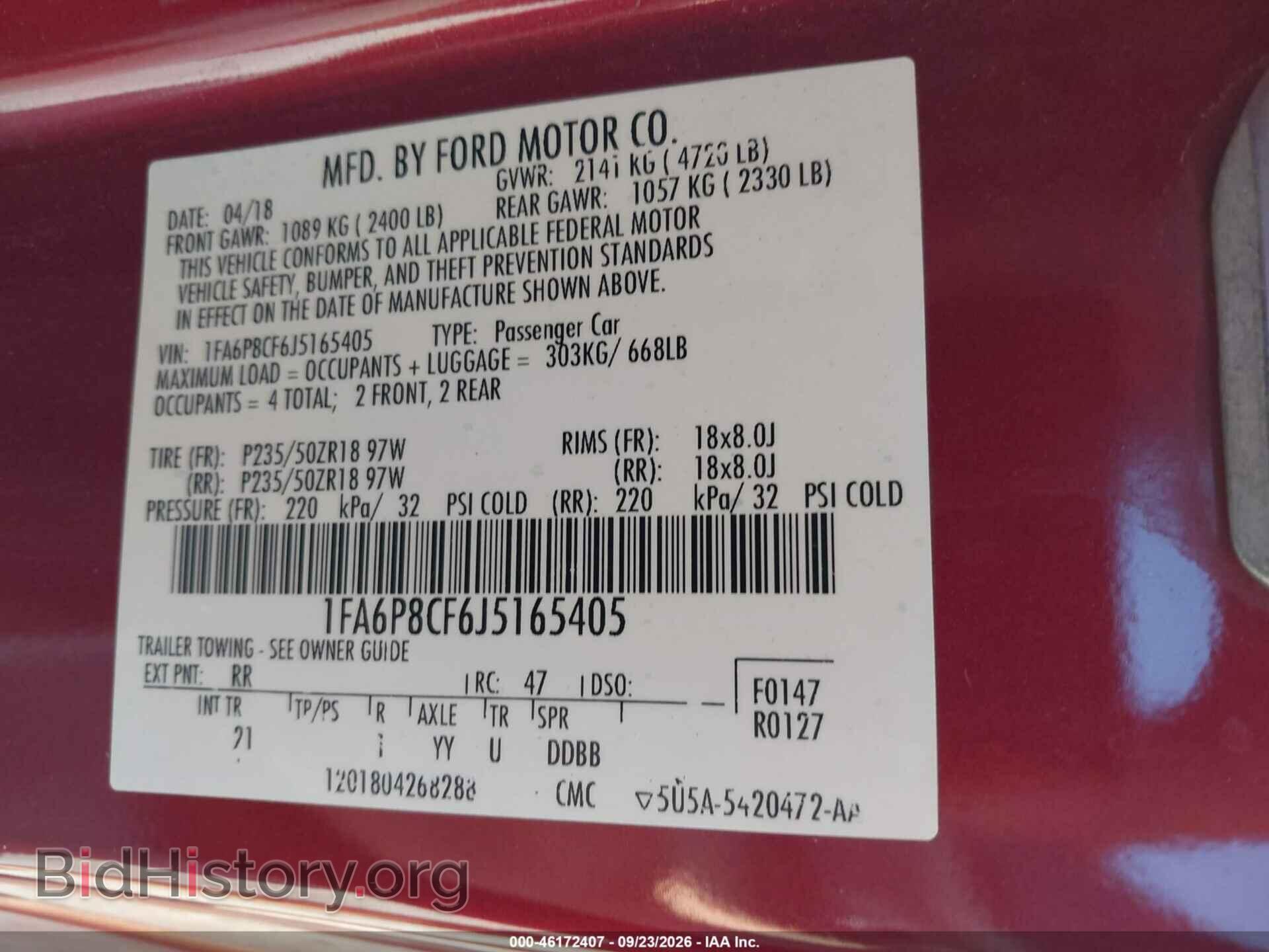 2018 FORD MUSTANG - VIN: 1FA6P8CF6J5165405 - Фото 9