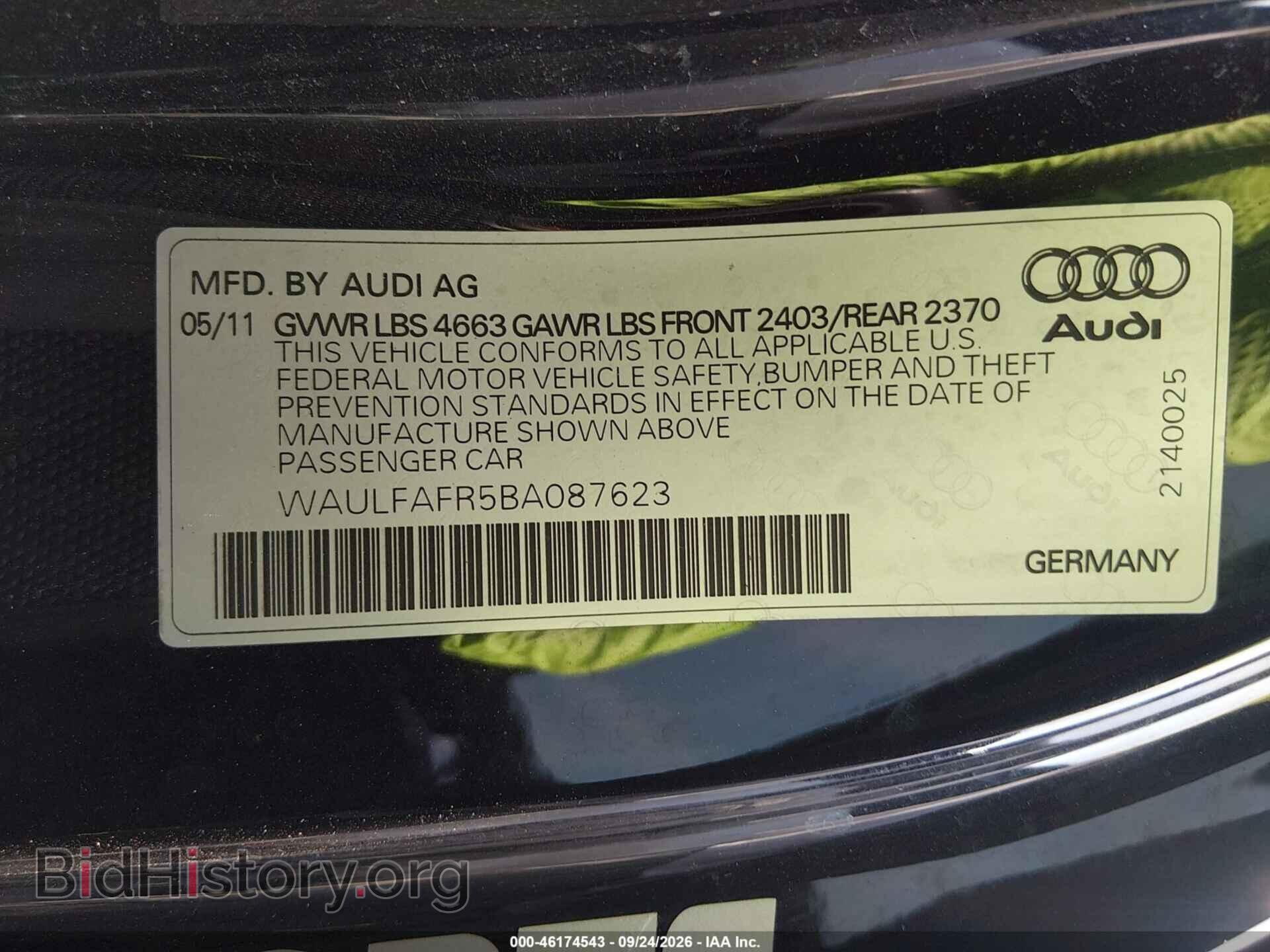 2011 AUDI A5 - VIN: WAULFAFR5BA087623 - Фото 9