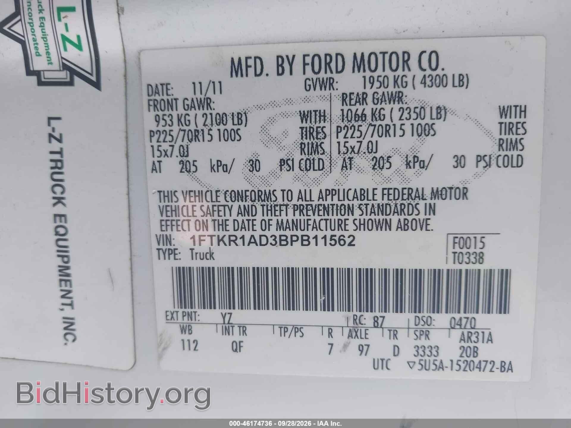 2011 FORD RANGER - VIN: 1FTKR1AD3BPB11562 - Фото 9