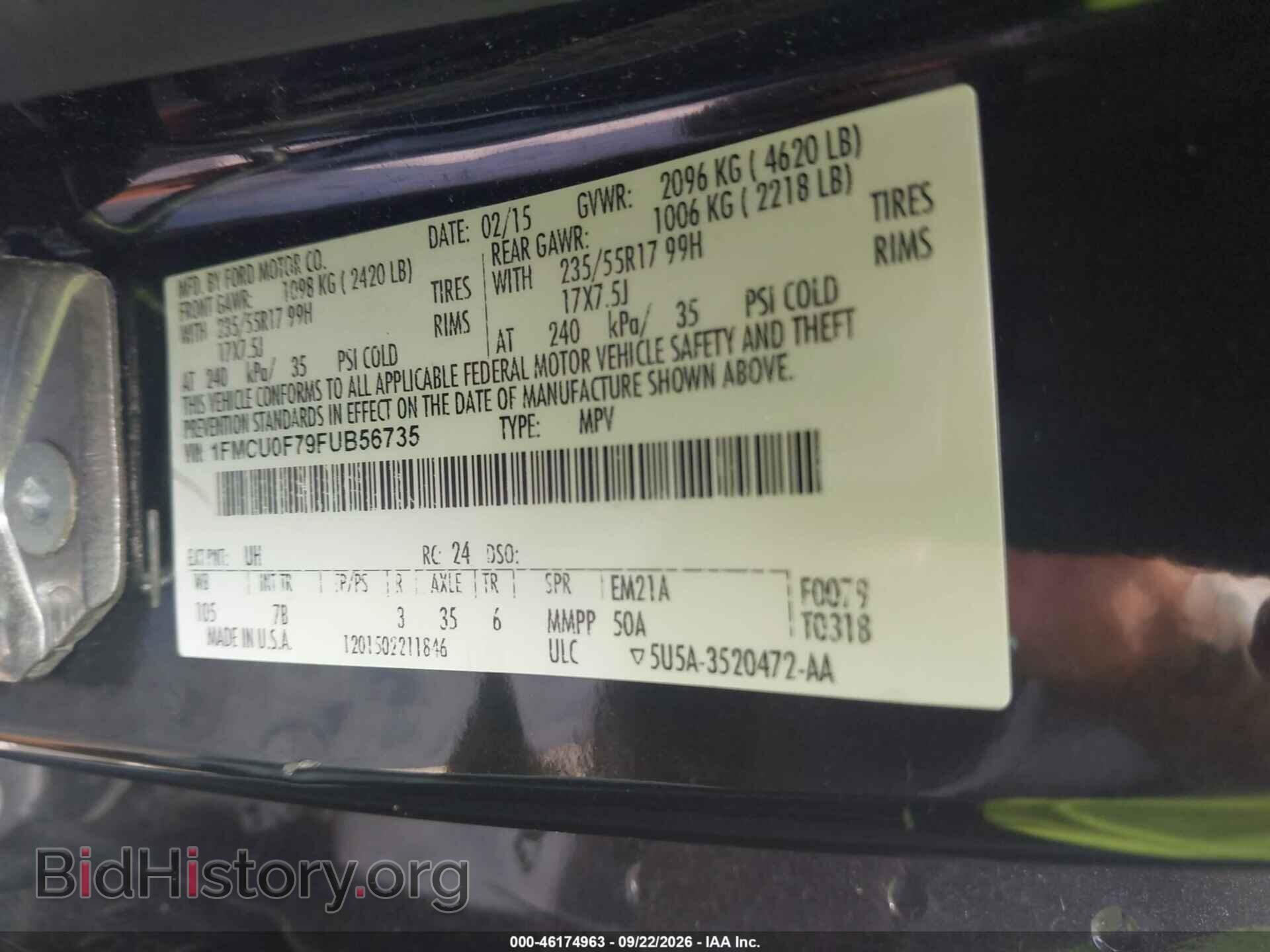 2015 FORD ESCAPE - VIN: 1FMCU0F79FUB56735 - Photo 9