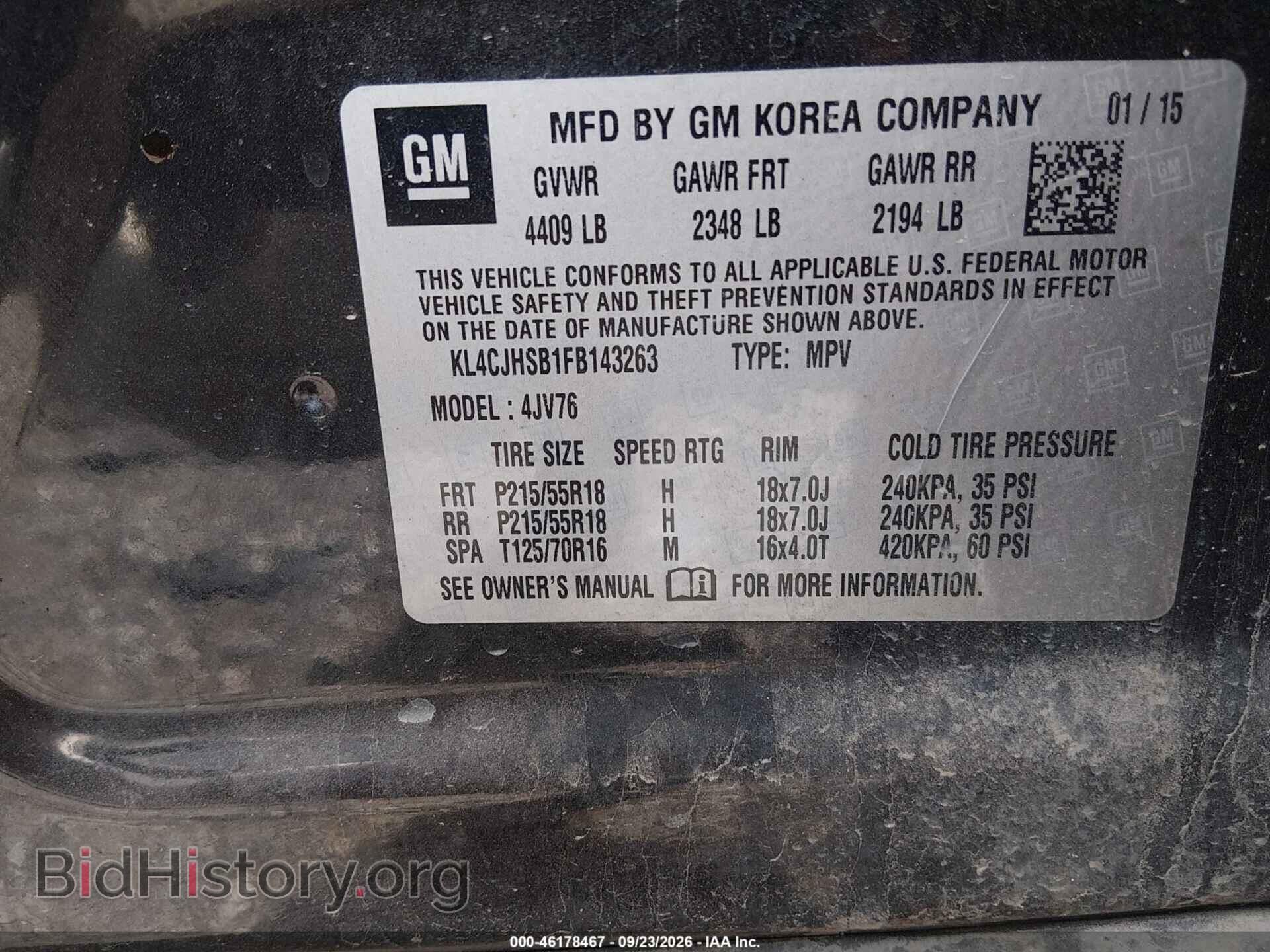 2015 BUICK ENCORE - VIN: KL4CJHSB1FB143263 - Photo 9